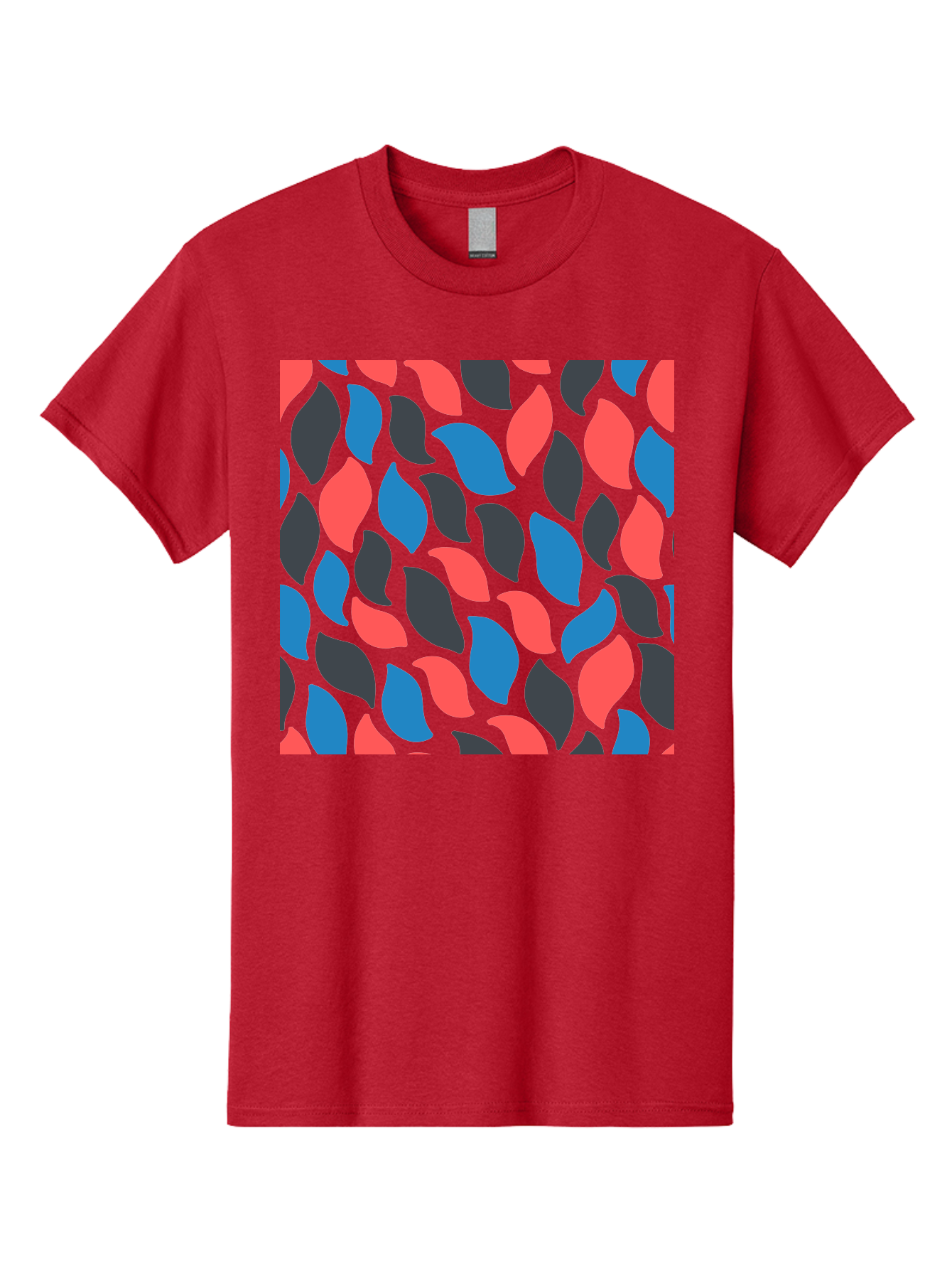 Red-Blue-Black-Leaves Men'S Graphic Tee, 100% Cotton, Comfortable Casual Summer Wear, Machine Washable, Colorful Leaf Pattern, Abstract Design, Red Blue Black Leaves, Vibrant Colors, Modern Art, Leaf Motif, Graphic Design, Creative Pattern, Aab781 7