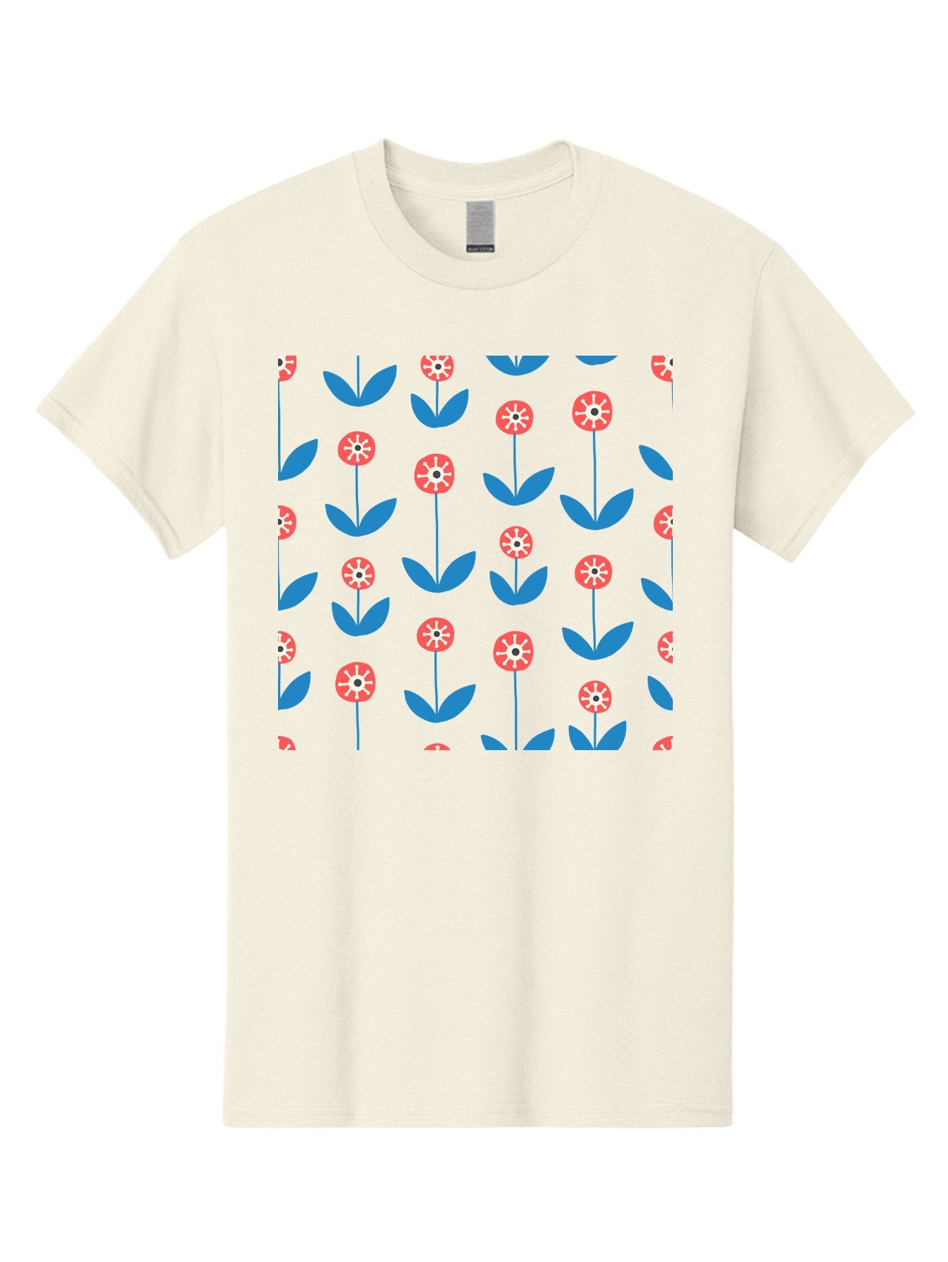 Red-Floral-Pattern Men'S Graphic Tee, 100% Cotton, Comfortable Casual Summer Wear, Machine Washable, Pink Flowers, Blue Leaves, Floral Pattern, Repeating Design, Vibrant Flowers, Colorful Blooms, Stylized Flora Aab782 4