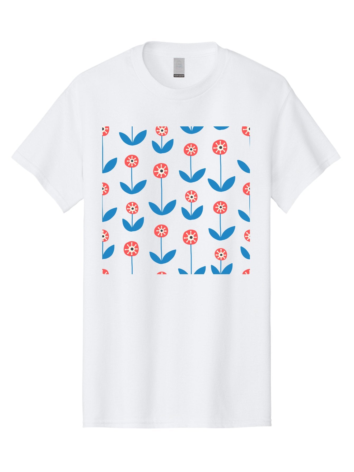 Red-Floral-Pattern Men'S Graphic Tee, 100% Cotton, Comfortable Casual Summer Wear, Machine Washable, Pink Flowers, Blue Leaves, Floral Pattern, Repeating Design, Vibrant Flowers, Colorful Blooms, Stylized Flora Aab782