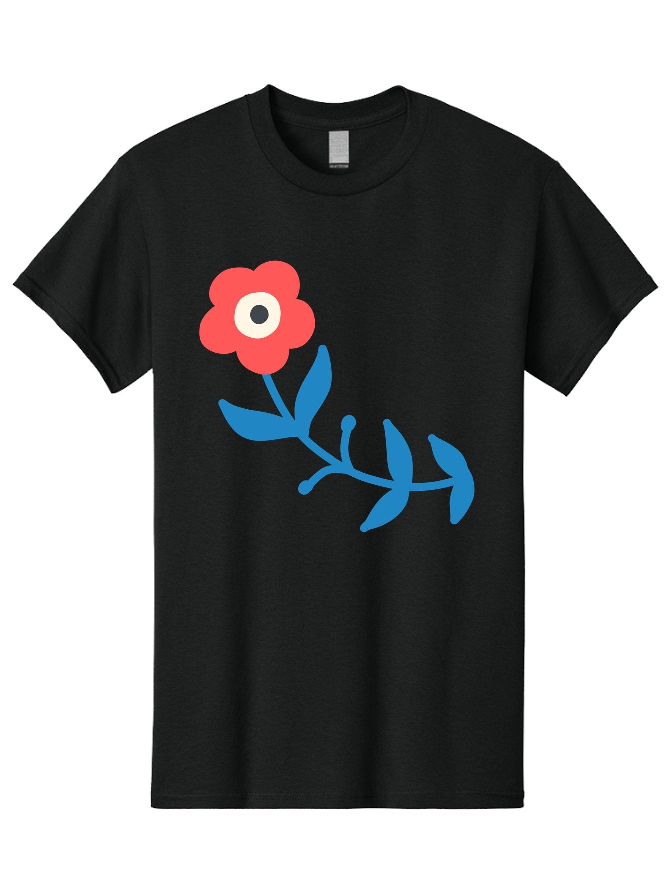 Red-Flower-With-Eye Men'S Graphic Tee, 100% Cotton, Comfortable Casual Summer Wear, Machine Washable, Stylized Red Flower, Blue Leaves, Floral Design, Abstract Art, Surrealism, Creative Expression, Unique Graphic, Simple Shapes, Bold Colors, Aab783 3