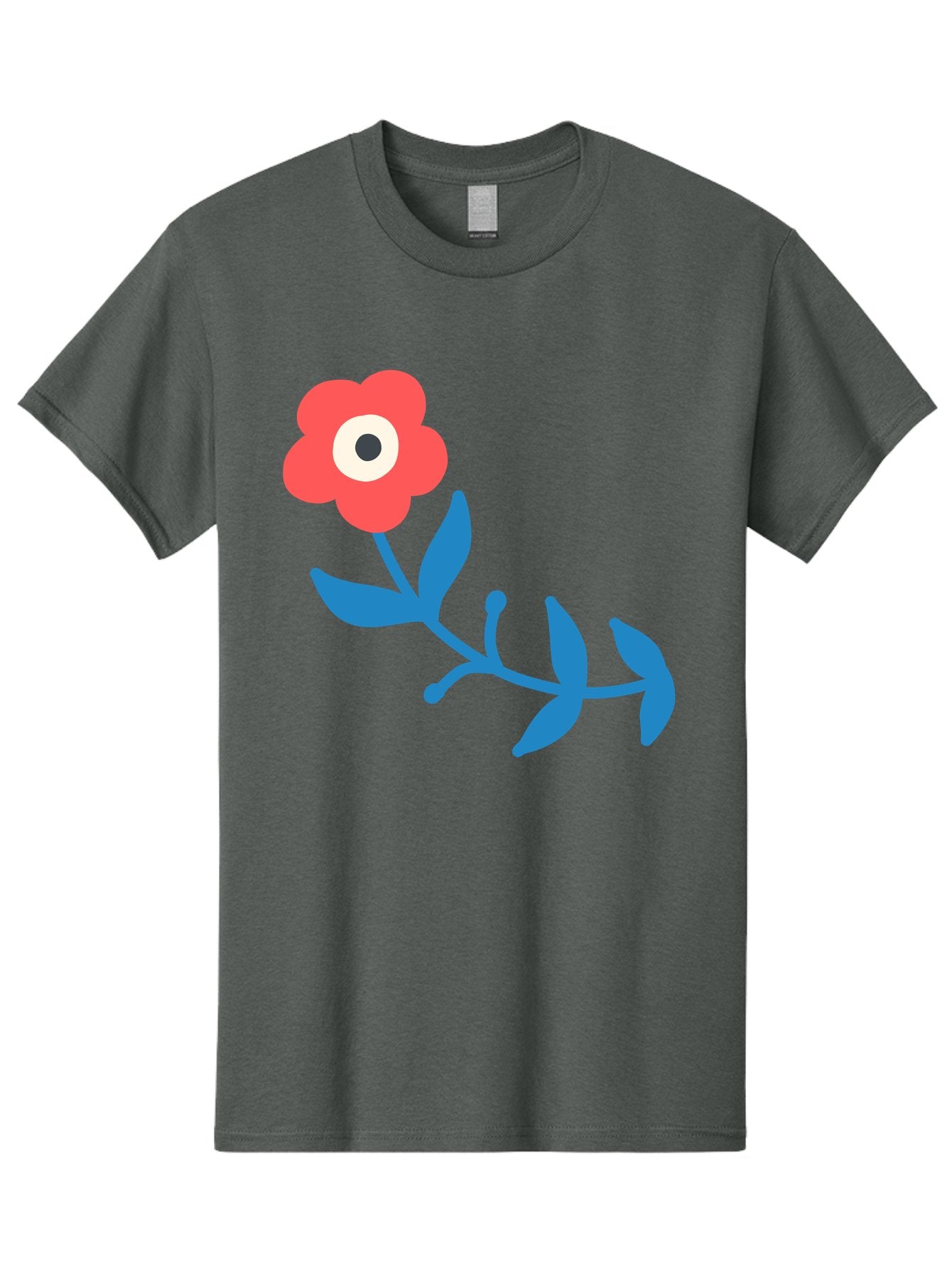 Red-Flower-With-Eye Men'S Graphic Tee, 100% Cotton, Comfortable Casual Summer Wear, Machine Washable, Stylized Red Flower, Blue Leaves, Floral Design, Abstract Art, Surrealism, Creative Expression, Unique Graphic, Simple Shapes, Bold Colors, Aab783 8