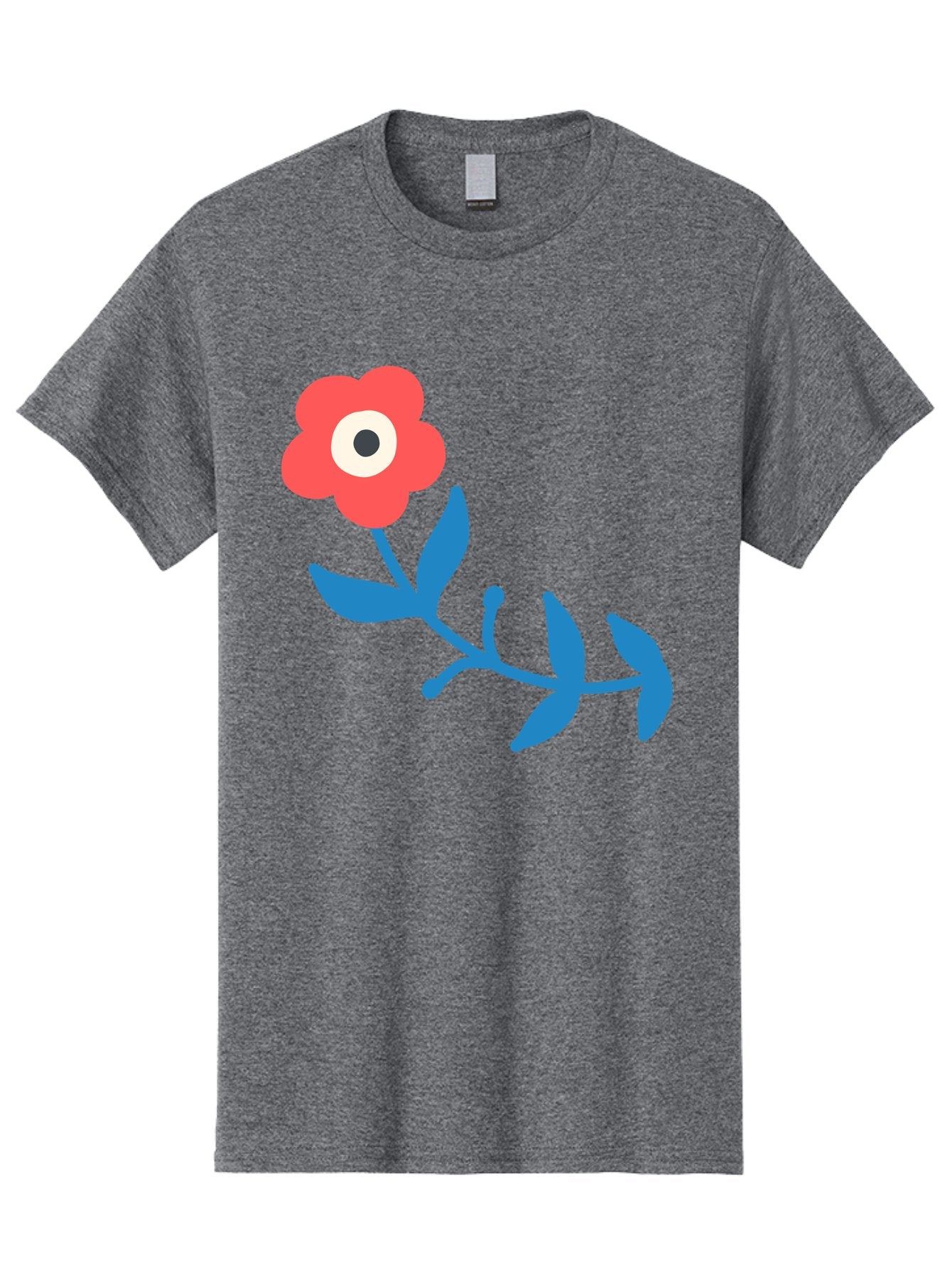 Red-Flower-With-Eye Men'S Graphic Tee, 100% Cotton, Comfortable Casual Summer Wear, Machine Washable, Stylized Red Flower, Blue Leaves, Floral Design, Abstract Art, Surrealism, Creative Expression, Unique Graphic, Simple Shapes, Bold Colors, Aab783 11