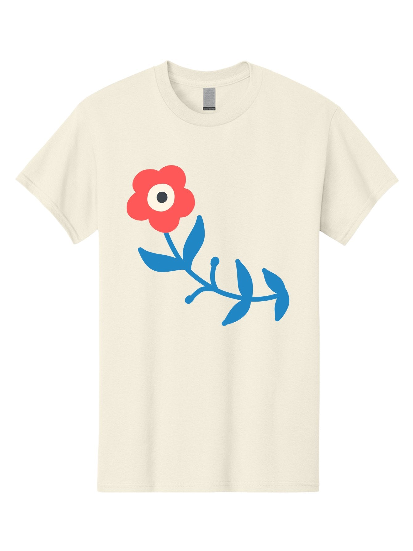 Red-Flower-With-Eye Men'S Graphic Tee, 100% Cotton, Comfortable Casual Summer Wear, Machine Washable, Stylized Red Flower, Blue Leaves, Floral Design, Abstract Art, Surrealism, Creative Expression, Unique Graphic, Simple Shapes, Bold Colors, Aab783 7