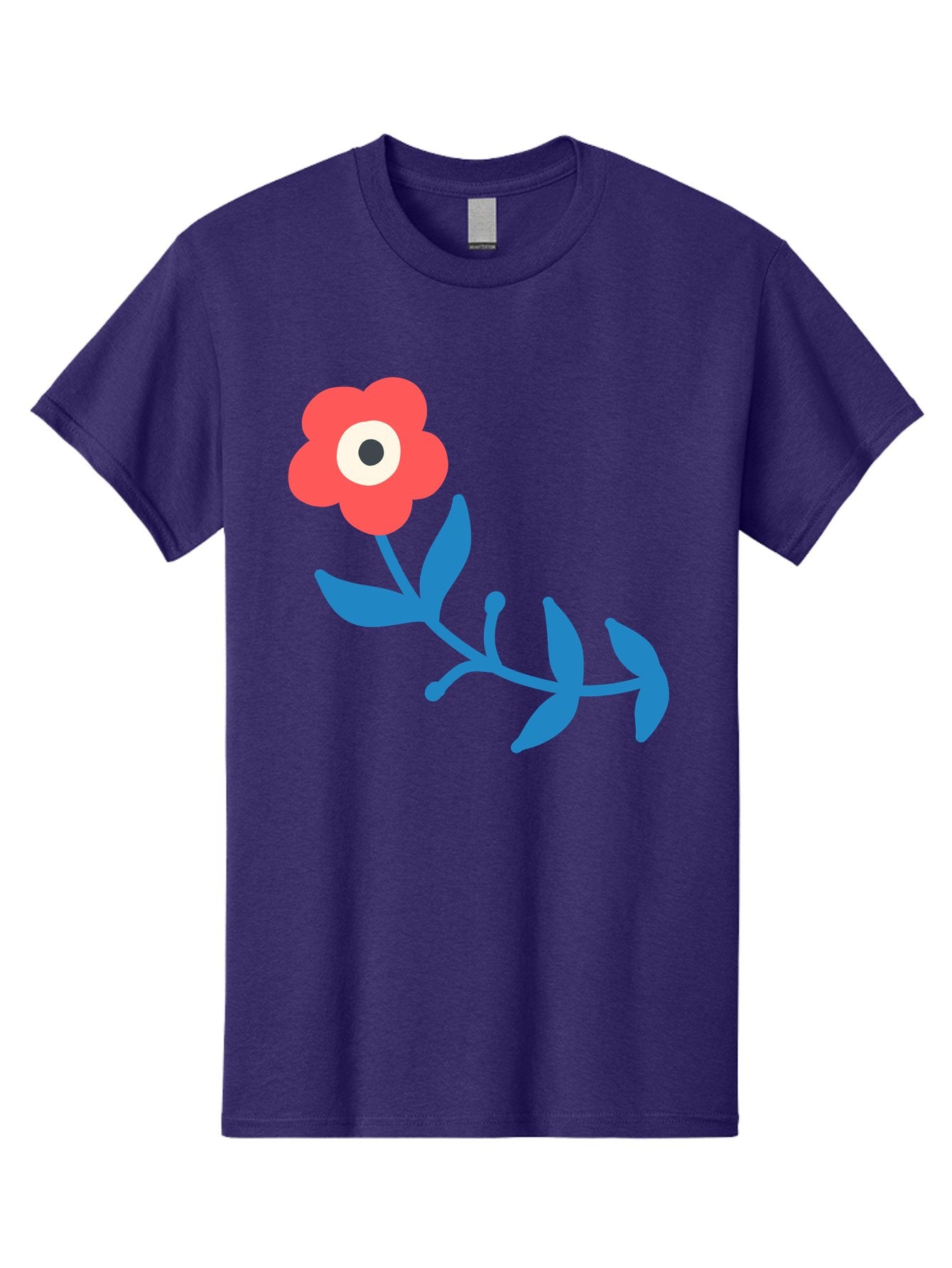 Red-Flower-With-Eye Men'S Graphic Tee, 100% Cotton, Comfortable Casual Summer Wear, Machine Washable, Stylized Red Flower, Blue Leaves, Floral Design, Abstract Art, Surrealism, Creative Expression, Unique Graphic, Simple Shapes, Bold Colors, Aab783 5