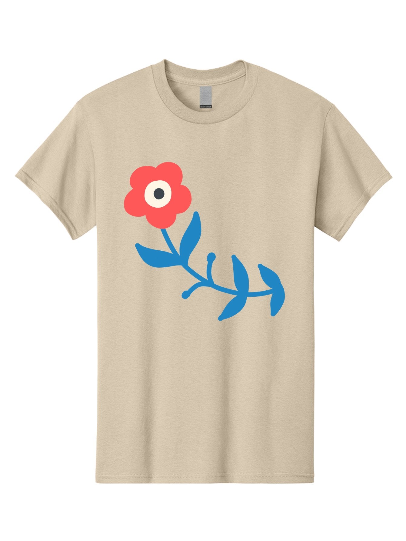 Red-Flower-With-Eye Men'S Graphic Tee, 100% Cotton, Comfortable Casual Summer Wear, Machine Washable, Stylized Red Flower, Blue Leaves, Floral Design, Abstract Art, Surrealism, Creative Expression, Unique Graphic, Simple Shapes, Bold Colors, Aab783 9