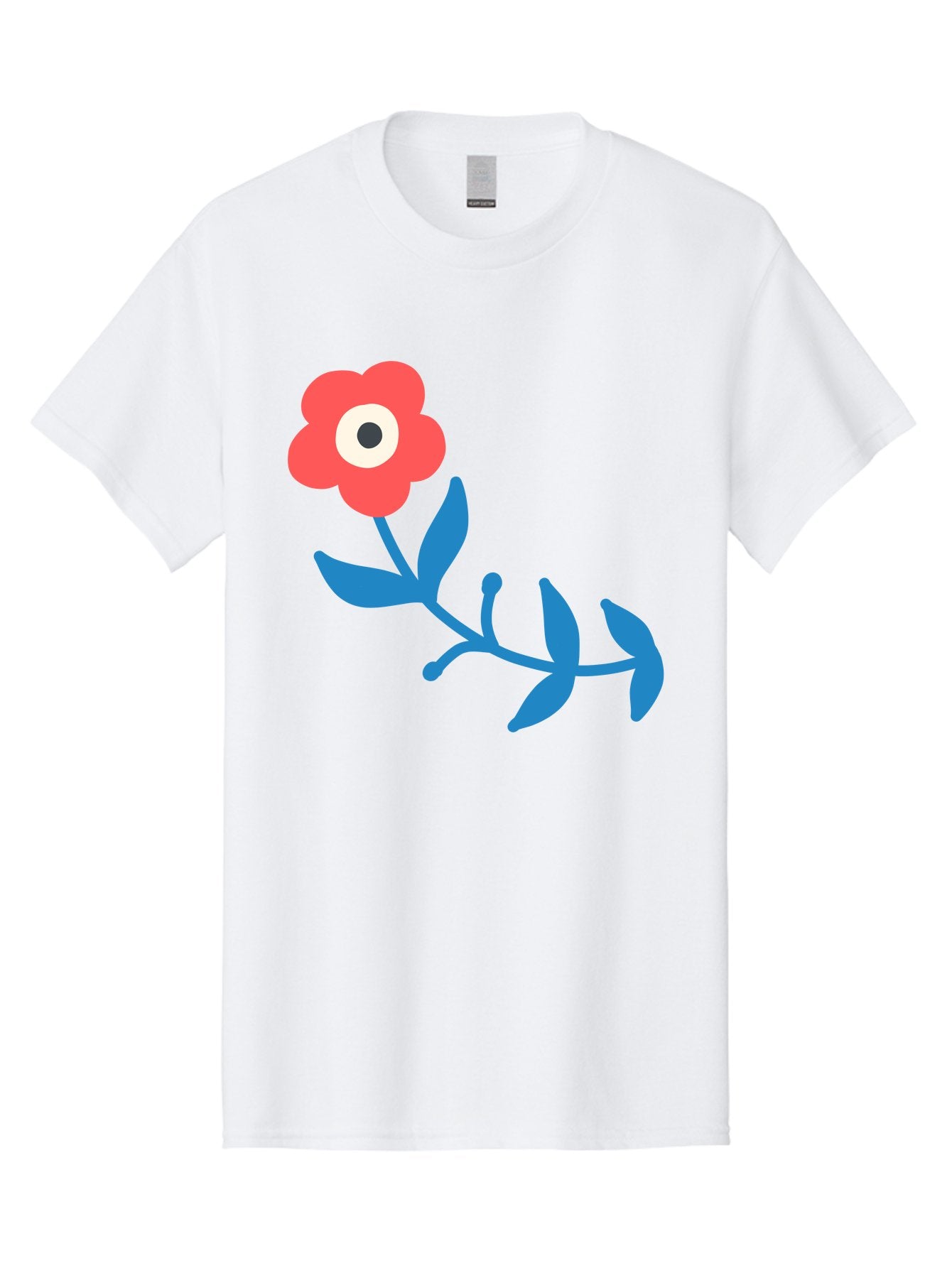 Red-Flower-With-Eye Men'S Graphic Tee, 100% Cotton, Comfortable Casual Summer Wear, Machine Washable, Stylized Red Flower, Blue Leaves, Floral Design, Abstract Art, Surrealism, Creative Expression, Unique Graphic, Simple Shapes, Bold Colors, Aab783 10