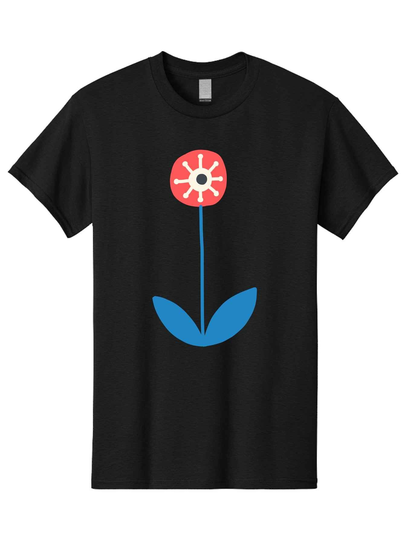 Red-Flower Men'S Graphic Tee, 100% Cotton, Comfortable Casual Summer Wear, Machine Washable, Simple Flower Design, Minimalist Art, Red Flower, Blue Leaves, White Petals, Graphic Illustration, Modern Style, Symbolic Flower, Aab784