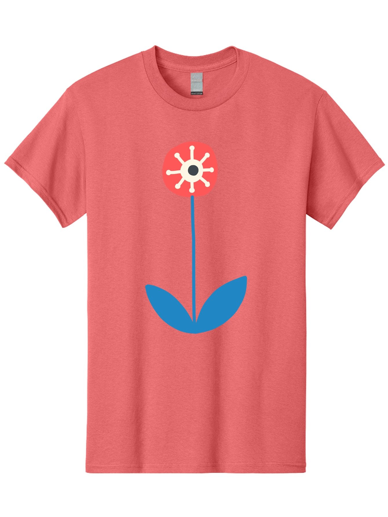 Red-Flower Men'S Graphic Tee, 100% Cotton, Comfortable Casual Summer Wear, Machine Washable, Simple Flower Design, Minimalist Art, Red Flower, Blue Leaves, White Petals, Graphic Illustration, Modern Style, Symbolic Flower, Aab784 3