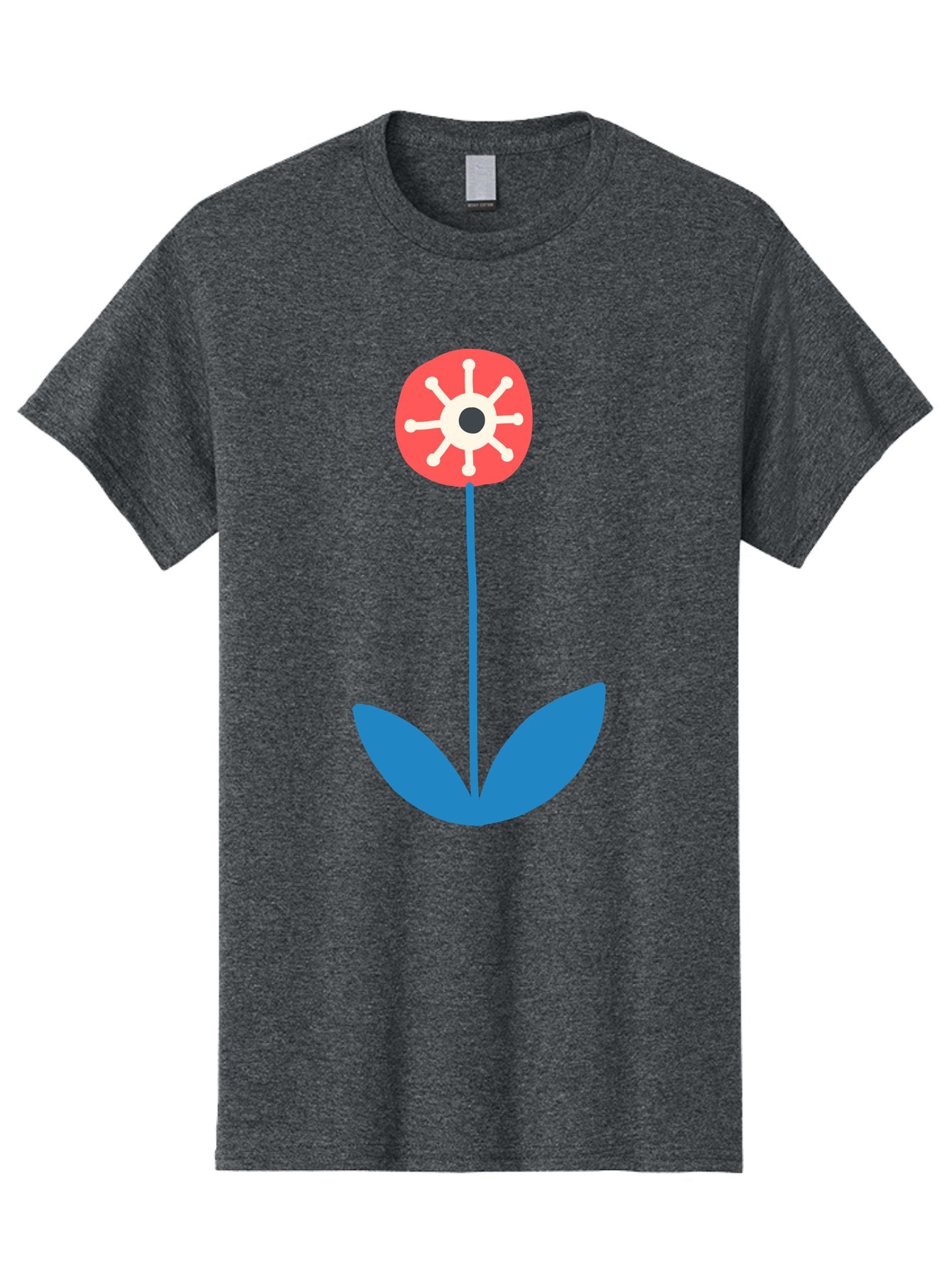 Red-Flower Men'S Graphic Tee, 100% Cotton, Comfortable Casual Summer Wear, Machine Washable, Simple Flower Design, Minimalist Art, Red Flower, Blue Leaves, White Petals, Graphic Illustration, Modern Style, Symbolic Flower, Aab784 6