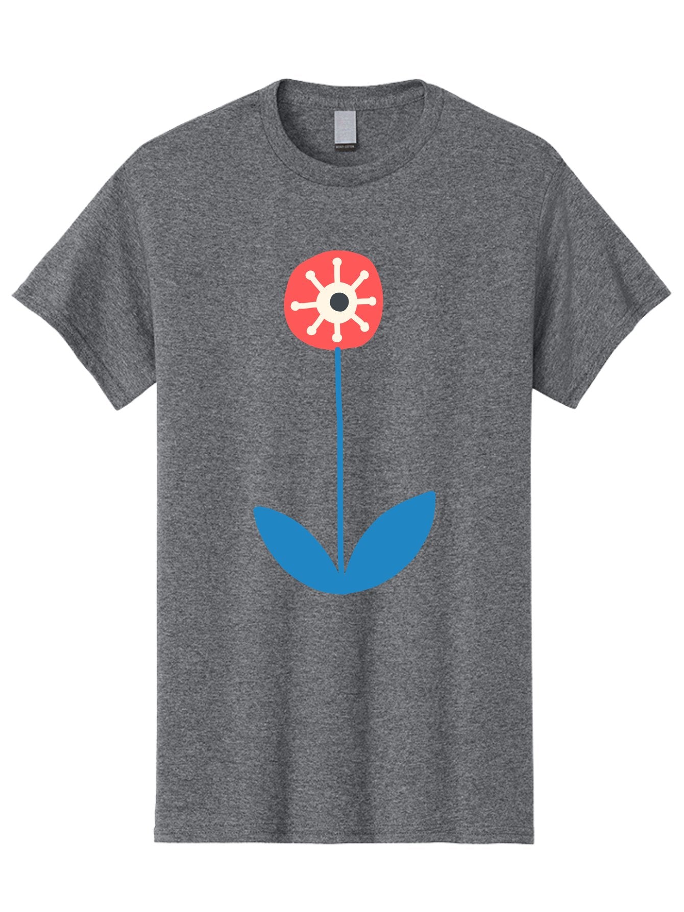 Red-Flower Men'S Graphic Tee, 100% Cotton, Comfortable Casual Summer Wear, Machine Washable, Simple Flower Design, Minimalist Art, Red Flower, Blue Leaves, White Petals, Graphic Illustration, Modern Style, Symbolic Flower, Aab784 4