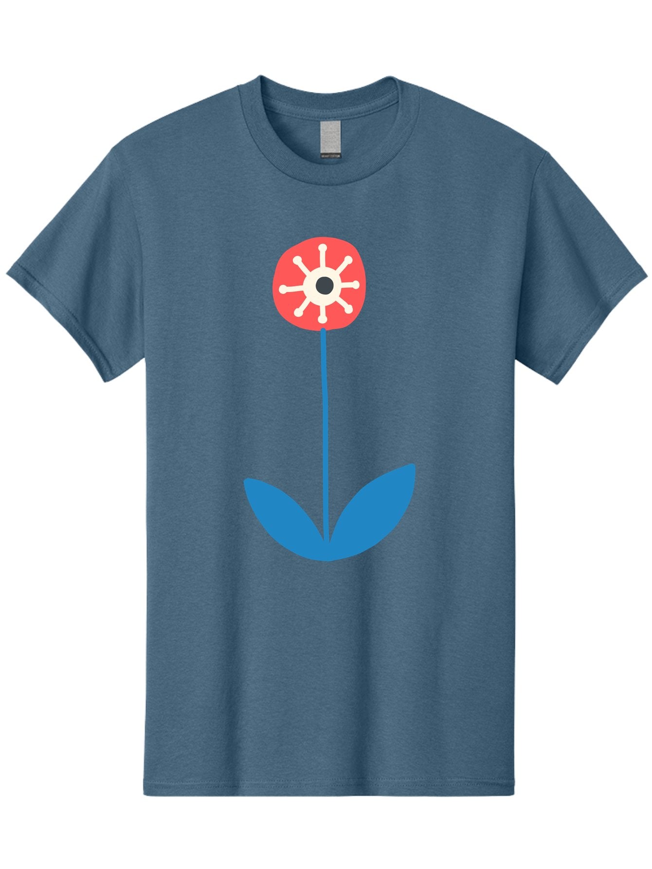 Red-Flower Men'S Graphic Tee, 100% Cotton, Comfortable Casual Summer Wear, Machine Washable, Simple Flower Design, Minimalist Art, Red Flower, Blue Leaves, White Petals, Graphic Illustration, Modern Style, Symbolic Flower, Aab784 13
