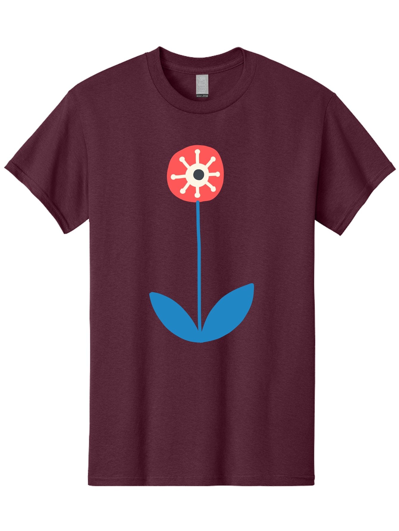 Red-Flower Men'S Graphic Tee, 100% Cotton, Comfortable Casual Summer Wear, Machine Washable, Simple Flower Design, Minimalist Art, Red Flower, Blue Leaves, White Petals, Graphic Illustration, Modern Style, Symbolic Flower, Aab784 14