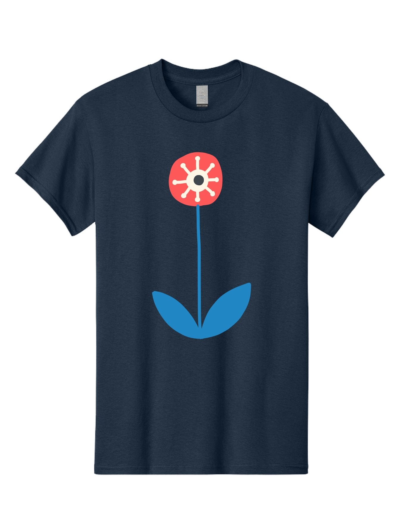Red-Flower Men'S Graphic Tee, 100% Cotton, Comfortable Casual Summer Wear, Machine Washable, Simple Flower Design, Minimalist Art, Red Flower, Blue Leaves, White Petals, Graphic Illustration, Modern Style, Symbolic Flower, Aab784 11
