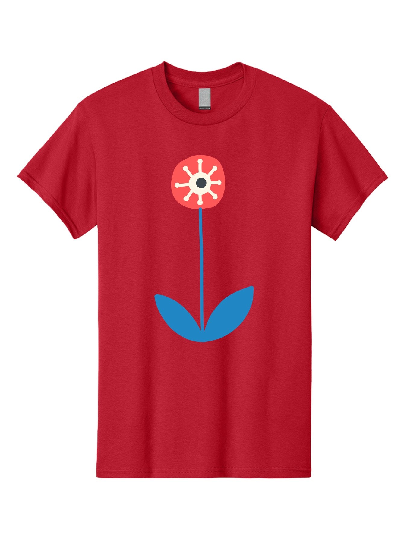 Red-Flower Men'S Graphic Tee, 100% Cotton, Comfortable Casual Summer Wear, Machine Washable, Simple Flower Design, Minimalist Art, Red Flower, Blue Leaves, White Petals, Graphic Illustration, Modern Style, Symbolic Flower, Aab784 9
