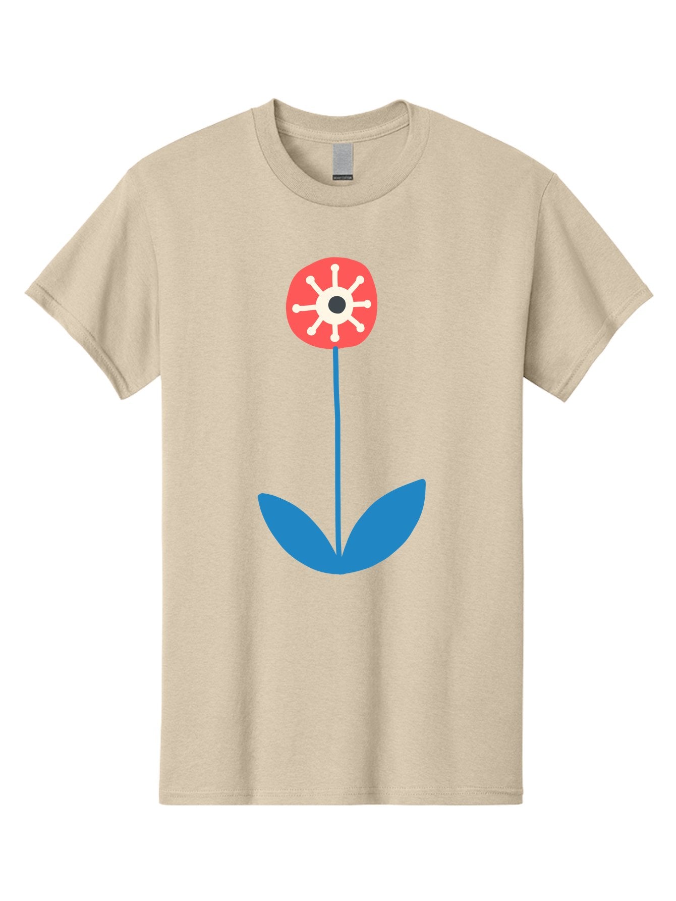 Red-Flower Men'S Graphic Tee, 100% Cotton, Comfortable Casual Summer Wear, Machine Washable, Simple Flower Design, Minimalist Art, Red Flower, Blue Leaves, White Petals, Graphic Illustration, Modern Style, Symbolic Flower, Aab784 8