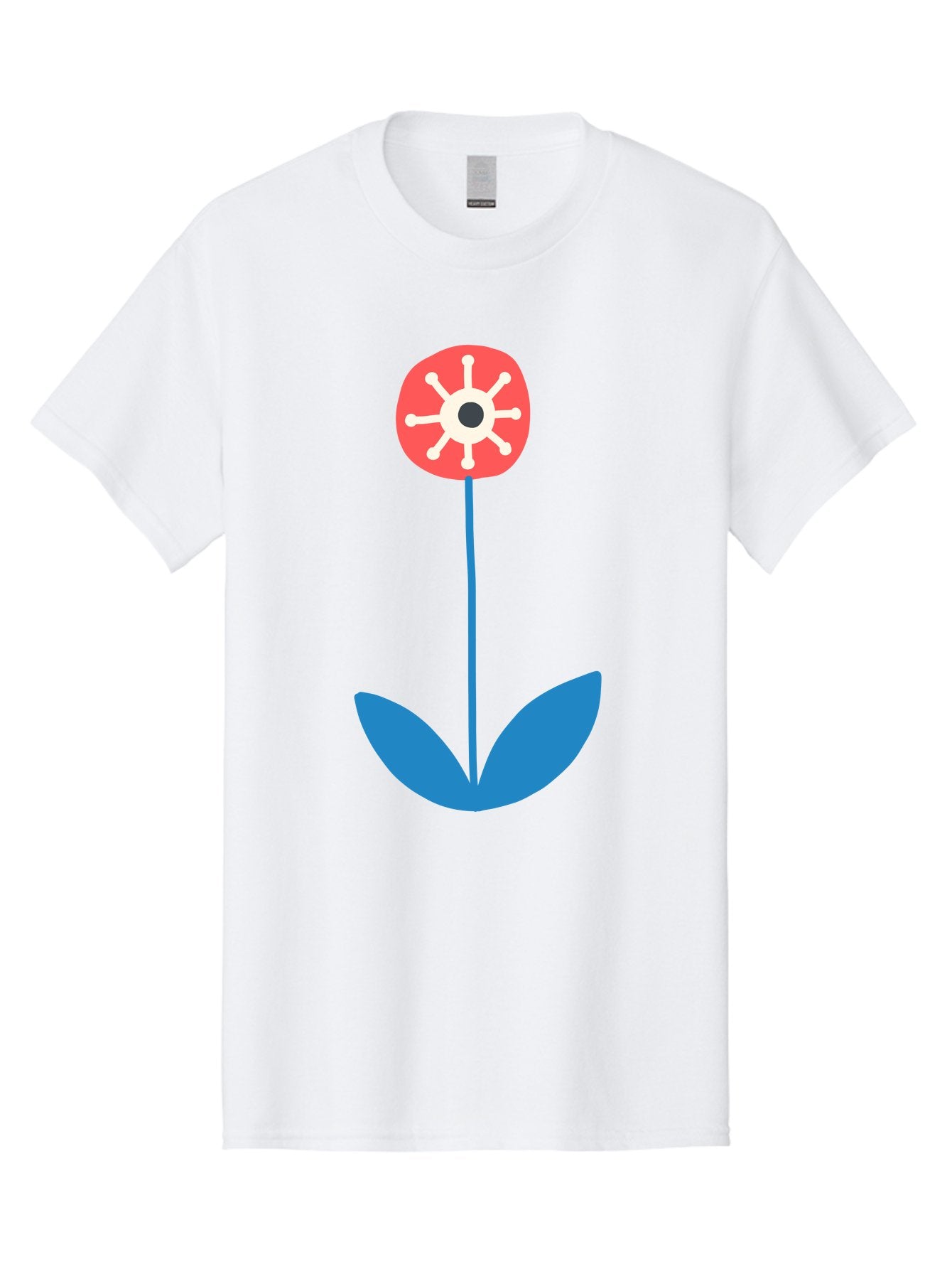 Red-Flower Men'S Graphic Tee, 100% Cotton, Comfortable Casual Summer Wear, Machine Washable, Simple Flower Design, Minimalist Art, Red Flower, Blue Leaves, White Petals, Graphic Illustration, Modern Style, Symbolic Flower, Aab784 5