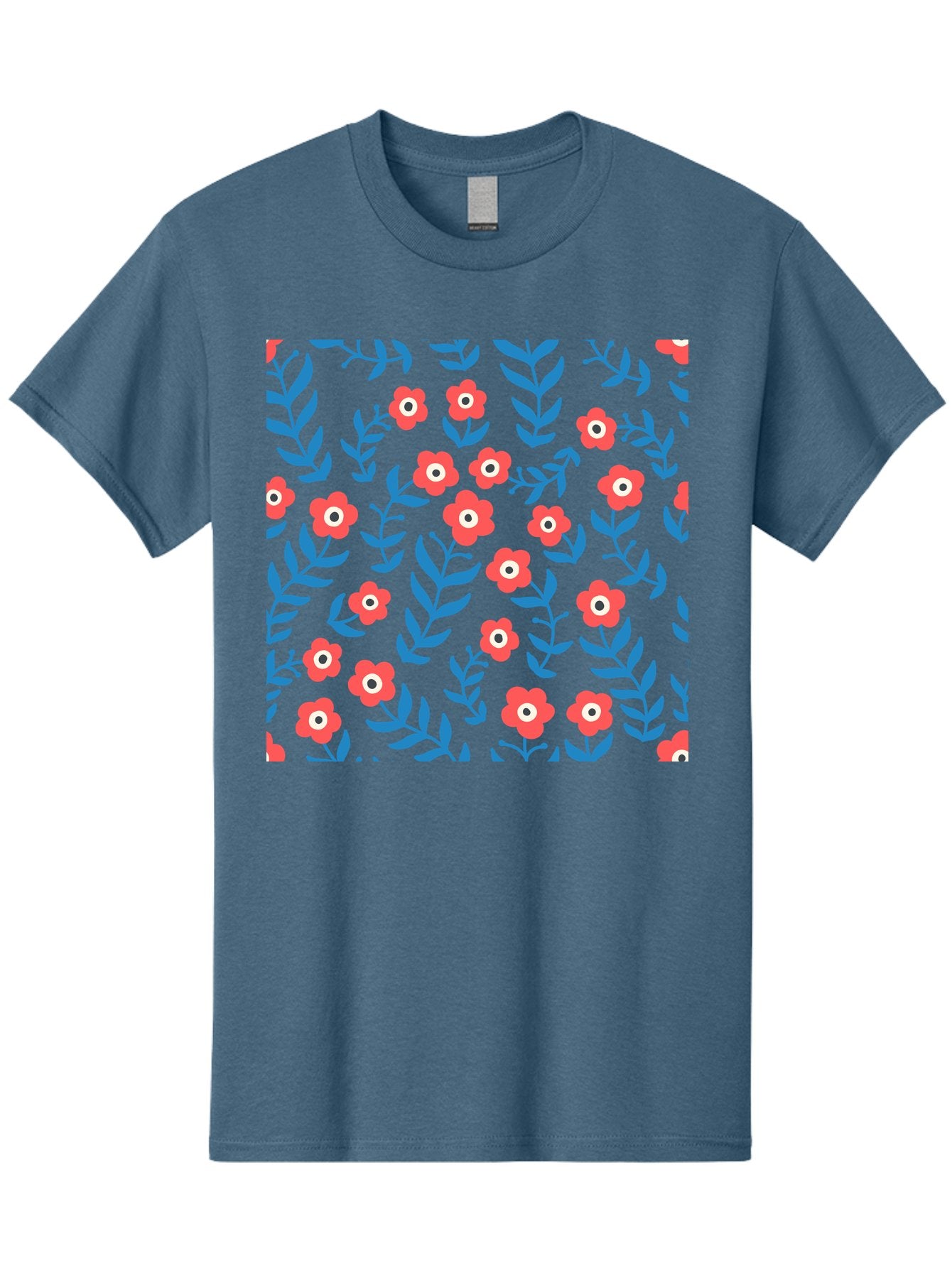 Red-Flowers-With-Blue-Leaves Men'S Graphic Tee, 100% Cotton, Comfortable Casual Summer Wear, Machine Washable, Red Flowers, Blue Leaves, Floral Pattern, Repeating Design, Vibrant Colors, Stylized Blooms, Abstract Flowers, Digital Art Aab785 10