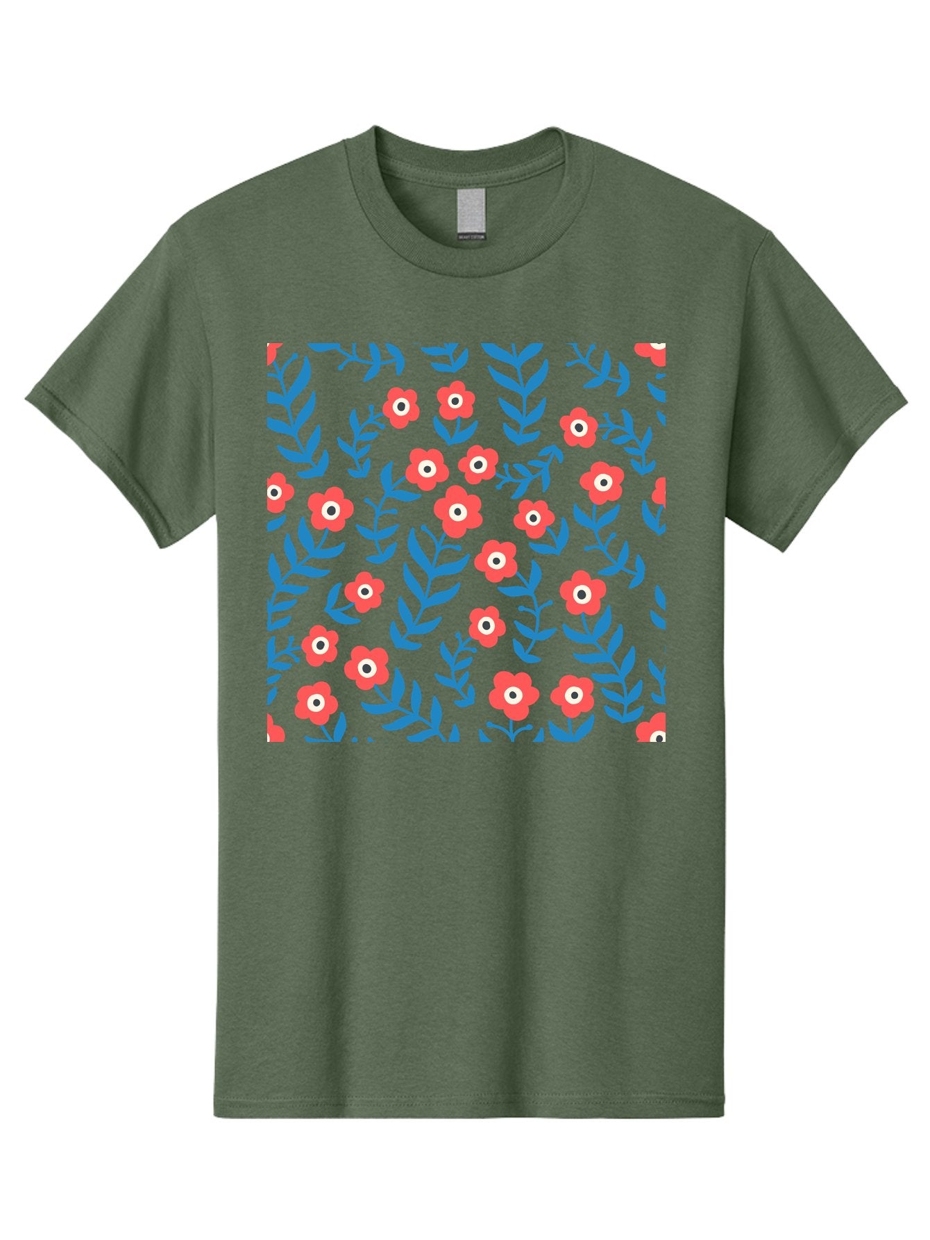 Red-Flowers-With-Blue-Leaves Men'S Graphic Tee, 100% Cotton, Comfortable Casual Summer Wear, Machine Washable, Red Flowers, Blue Leaves, Floral Pattern, Repeating Design, Vibrant Colors, Stylized Blooms, Abstract Flowers, Digital Art Aab785 14