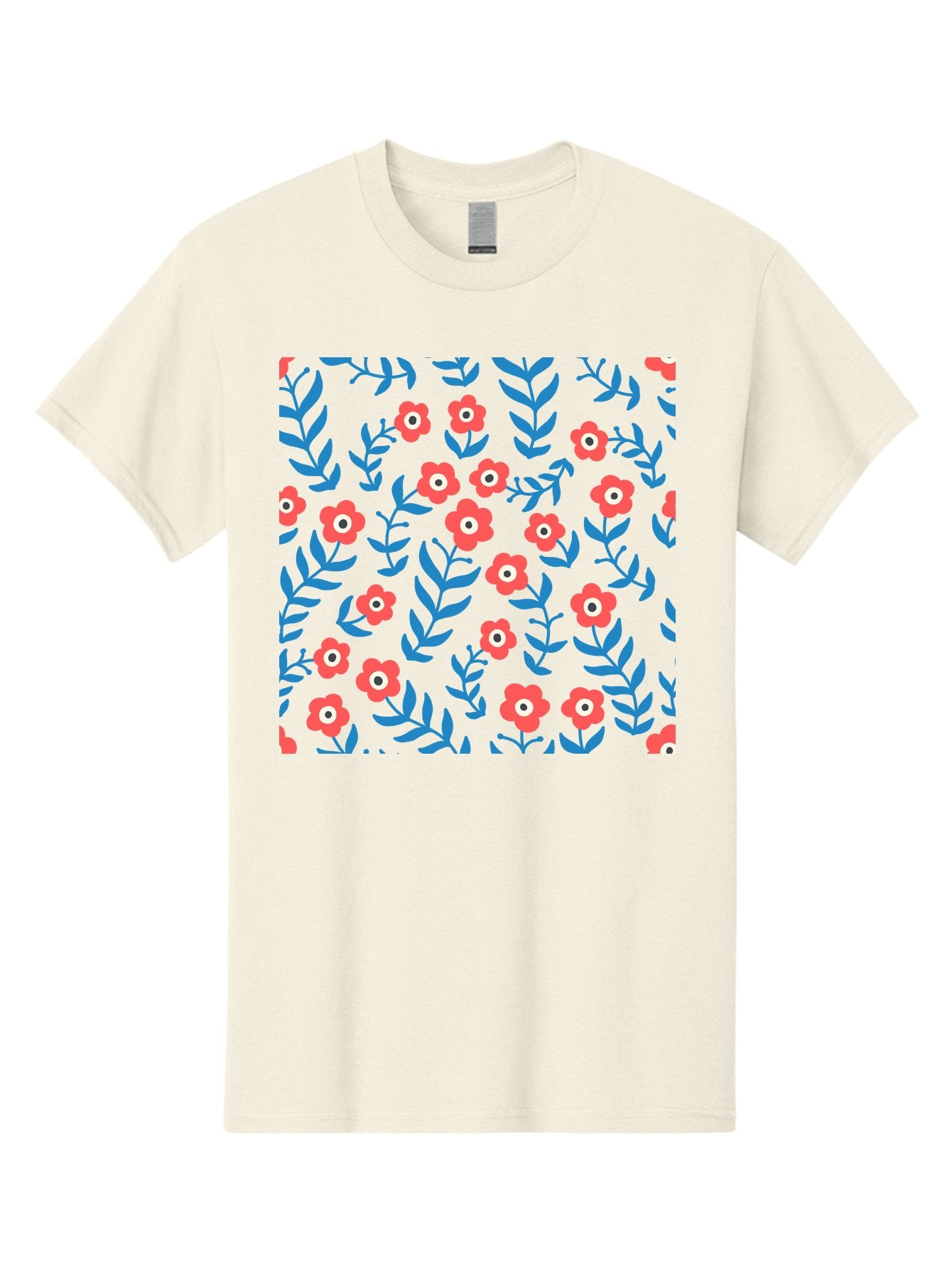 Red-Flowers-With-Blue-Leaves Men'S Graphic Tee, 100% Cotton, Comfortable Casual Summer Wear, Machine Washable, Red Flowers, Blue Leaves, Floral Pattern, Repeating Design, Vibrant Colors, Stylized Blooms, Abstract Flowers, Digital Art Aab785 4