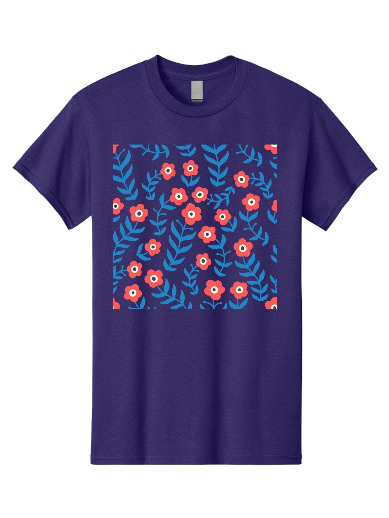 Red-Flowers-With-Blue-Leaves Men'S Graphic Tee, 100% Cotton, Comfortable Casual Summer Wear, Machine Washable, Red Flowers, Blue Leaves, Floral Pattern, Repeating Design, Vibrant Colors, Stylized Blooms, Abstract Flowers, Digital Art Aab785 12