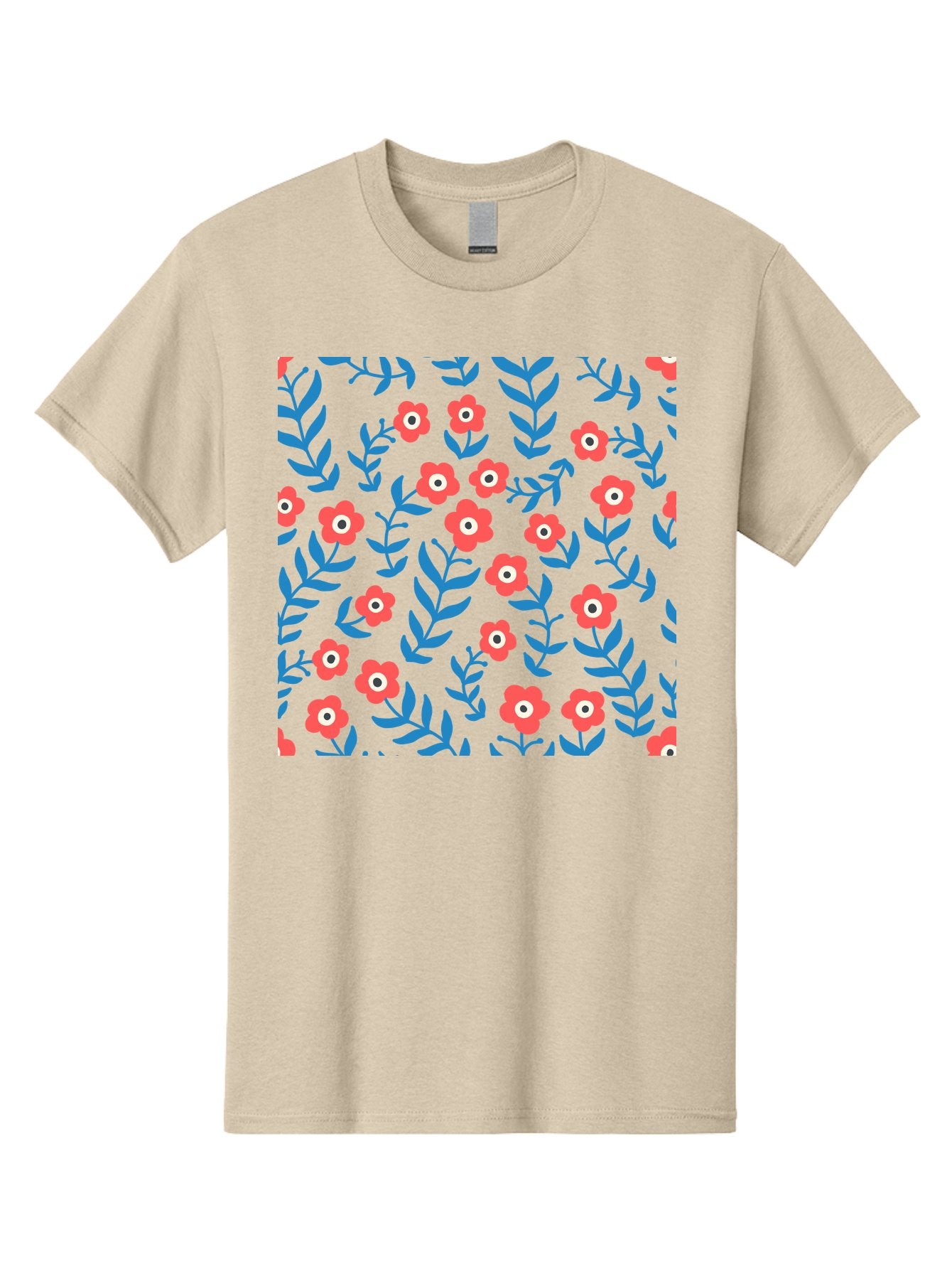 Red-Flowers-With-Blue-Leaves Men'S Graphic Tee, 100% Cotton, Comfortable Casual Summer Wear, Machine Washable, Red Flowers, Blue Leaves, Floral Pattern, Repeating Design, Vibrant Colors, Stylized Blooms, Abstract Flowers, Digital Art Aab785 9