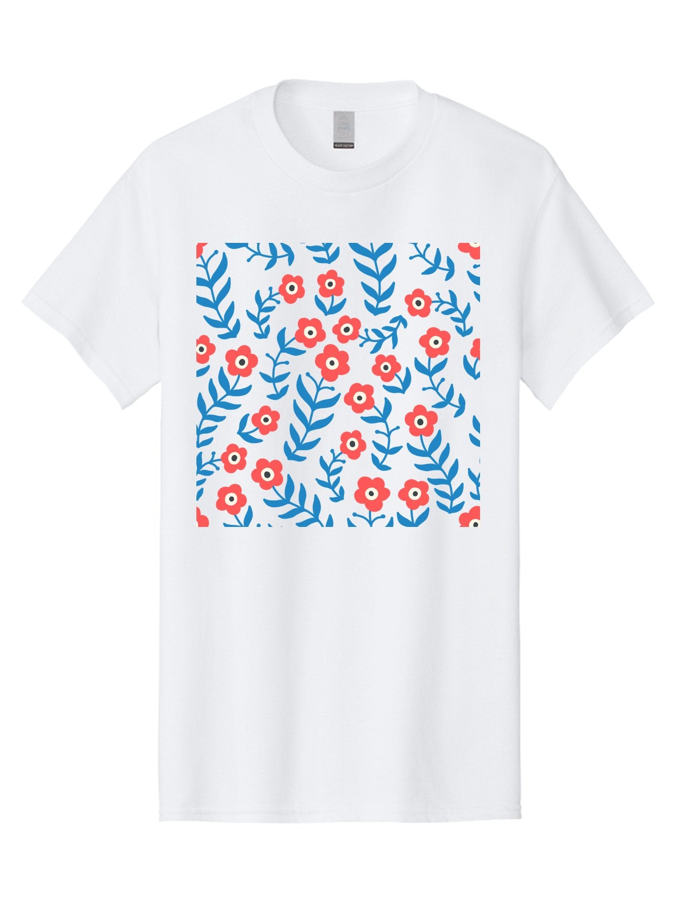 Red-Flowers-With-Blue-Leaves Men'S Graphic Tee, 100% Cotton, Comfortable Casual Summer Wear, Machine Washable, Red Flowers, Blue Leaves, Floral Pattern, Repeating Design, Vibrant Colors, Stylized Blooms, Abstract Flowers, Digital Art Aab785 8