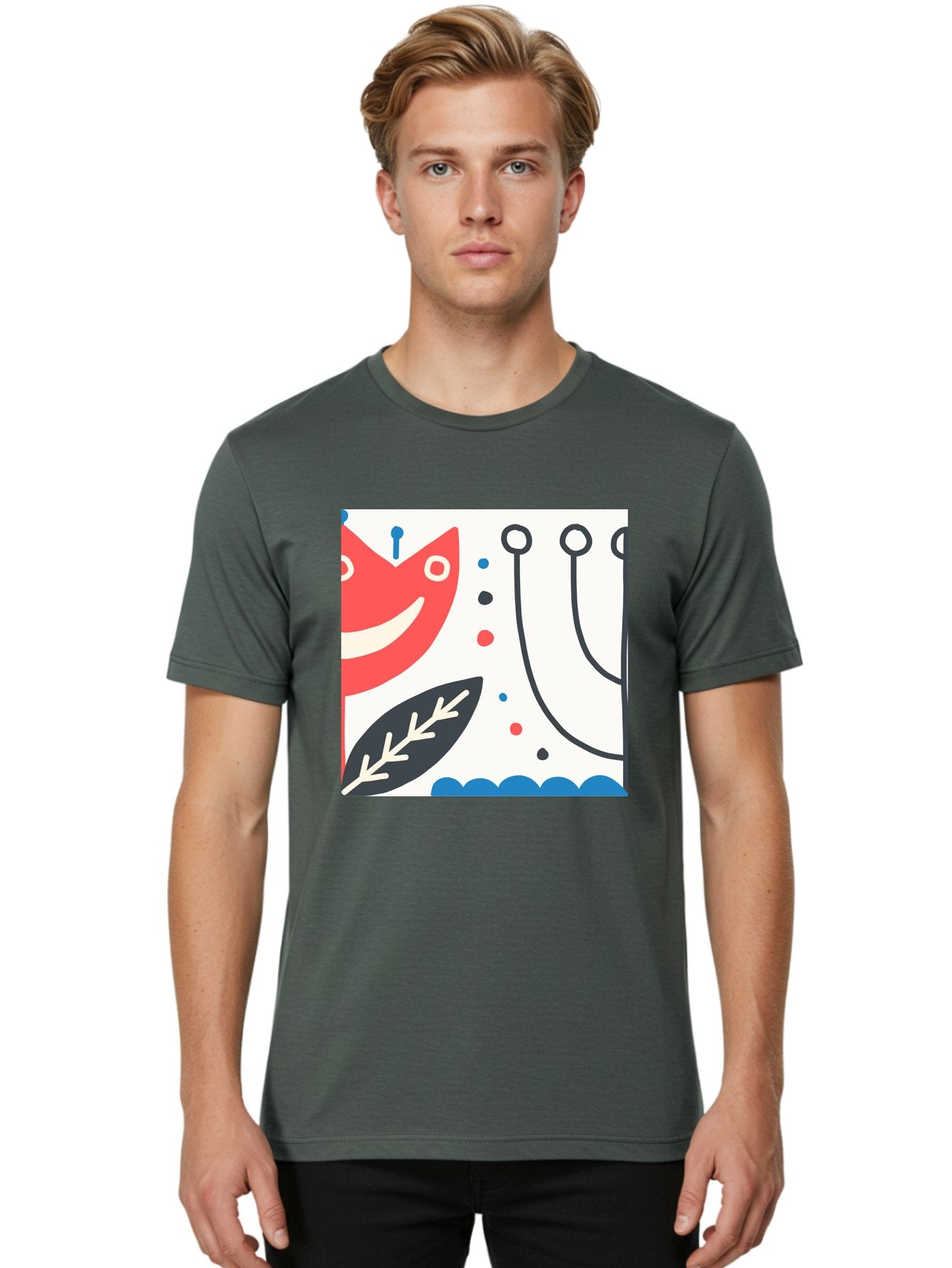 Red-Fox Men'S Graphic Tee, 100% Cotton, Comfortable Casual Summer Wear, Machine Washable, Red Fox Character, Abstract Art, Whimsical Design, Minimalist Style, Playful Illustration, Cute Cartoon, Modern Graphic, Digital Artwork, Funny Animal, Aab786 22