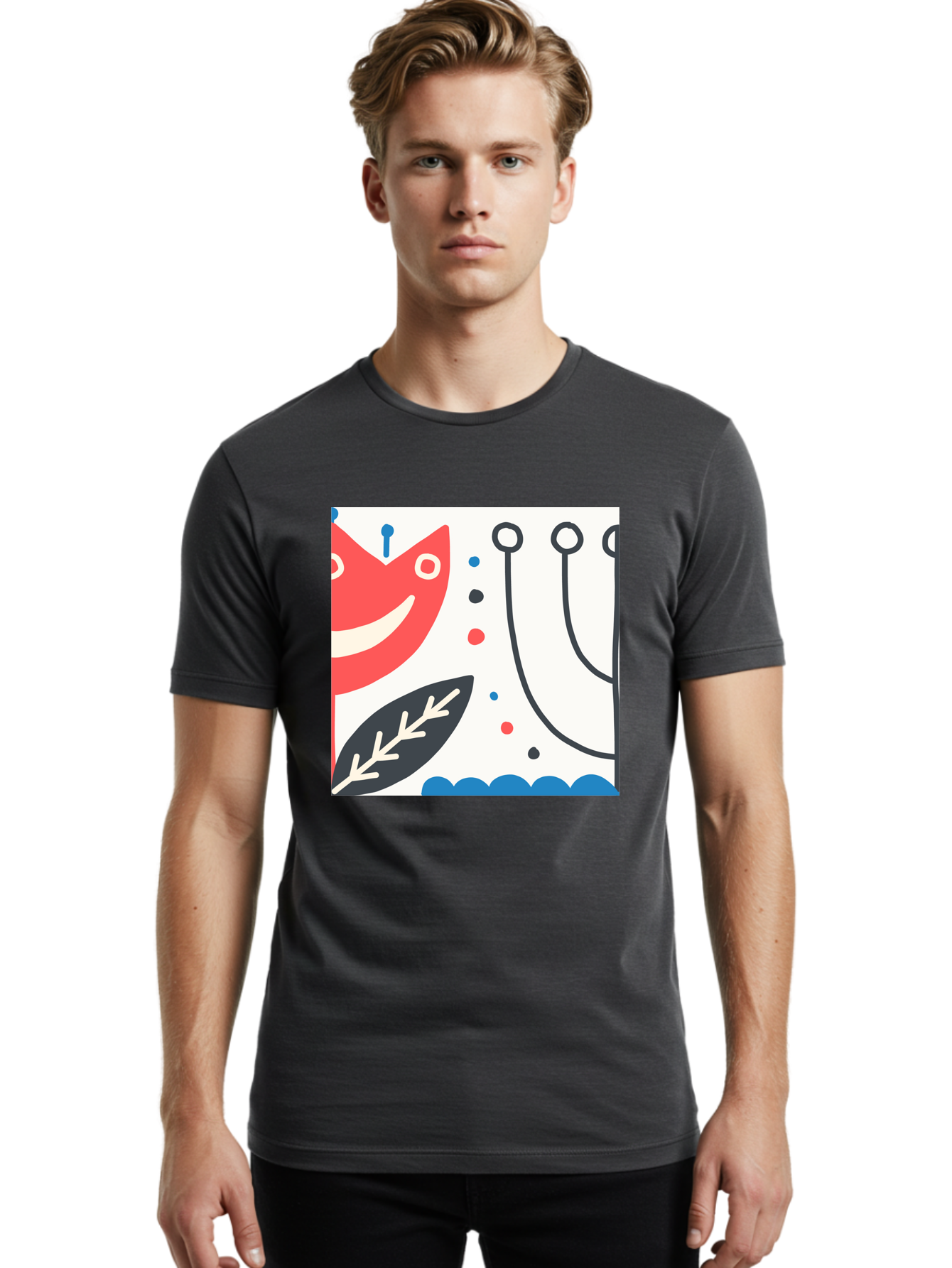 Red-Fox Men'S Graphic Tee, 100% Cotton, Comfortable Casual Summer Wear, Machine Washable, Red Fox Character, Abstract Art, Whimsical Design, Minimalist Style, Playful Illustration, Cute Cartoon, Modern Graphic, Digital Artwork, Funny Animal, Aab786 24