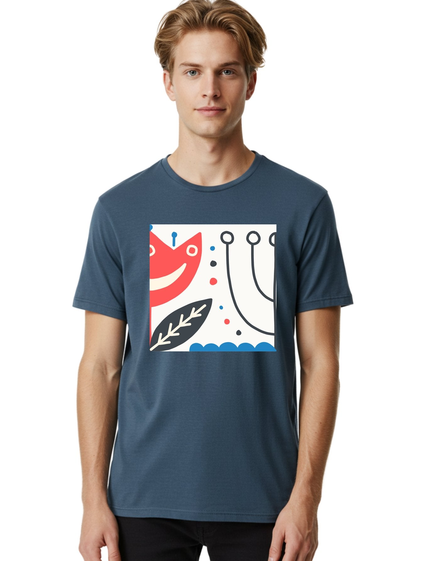 Red-Fox Men'S Graphic Tee, 100% Cotton, Comfortable Casual Summer Wear, Machine Washable, Red Fox Character, Abstract Art, Whimsical Design, Minimalist Style, Playful Illustration, Cute Cartoon, Modern Graphic, Digital Artwork, Funny Animal, Aab786 23