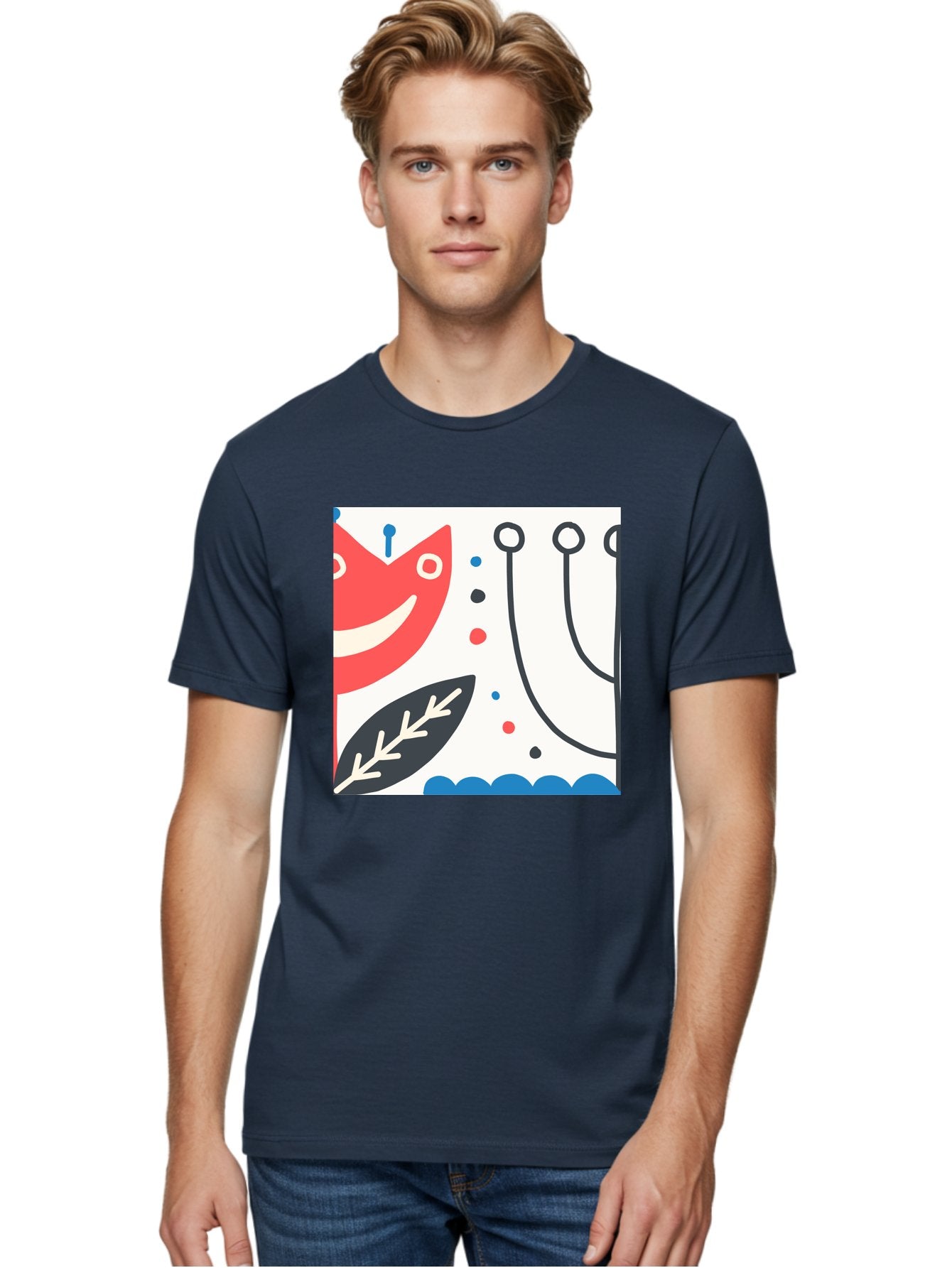 Red-Fox Men'S Graphic Tee, 100% Cotton, Comfortable Casual Summer Wear, Machine Washable, Red Fox Character, Abstract Art, Whimsical Design, Minimalist Style, Playful Illustration, Cute Cartoon, Modern Graphic, Digital Artwork, Funny Animal, Aab786 30