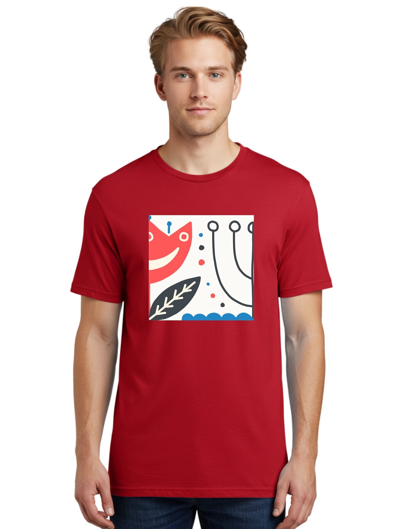 Red-Fox Men'S Graphic Tee, 100% Cotton, Comfortable Casual Summer Wear, Machine Washable, Red Fox Character, Abstract Art, Whimsical Design, Minimalist Style, Playful Illustration, Cute Cartoon, Modern Graphic, Digital Artwork, Funny Animal, Aab786 24