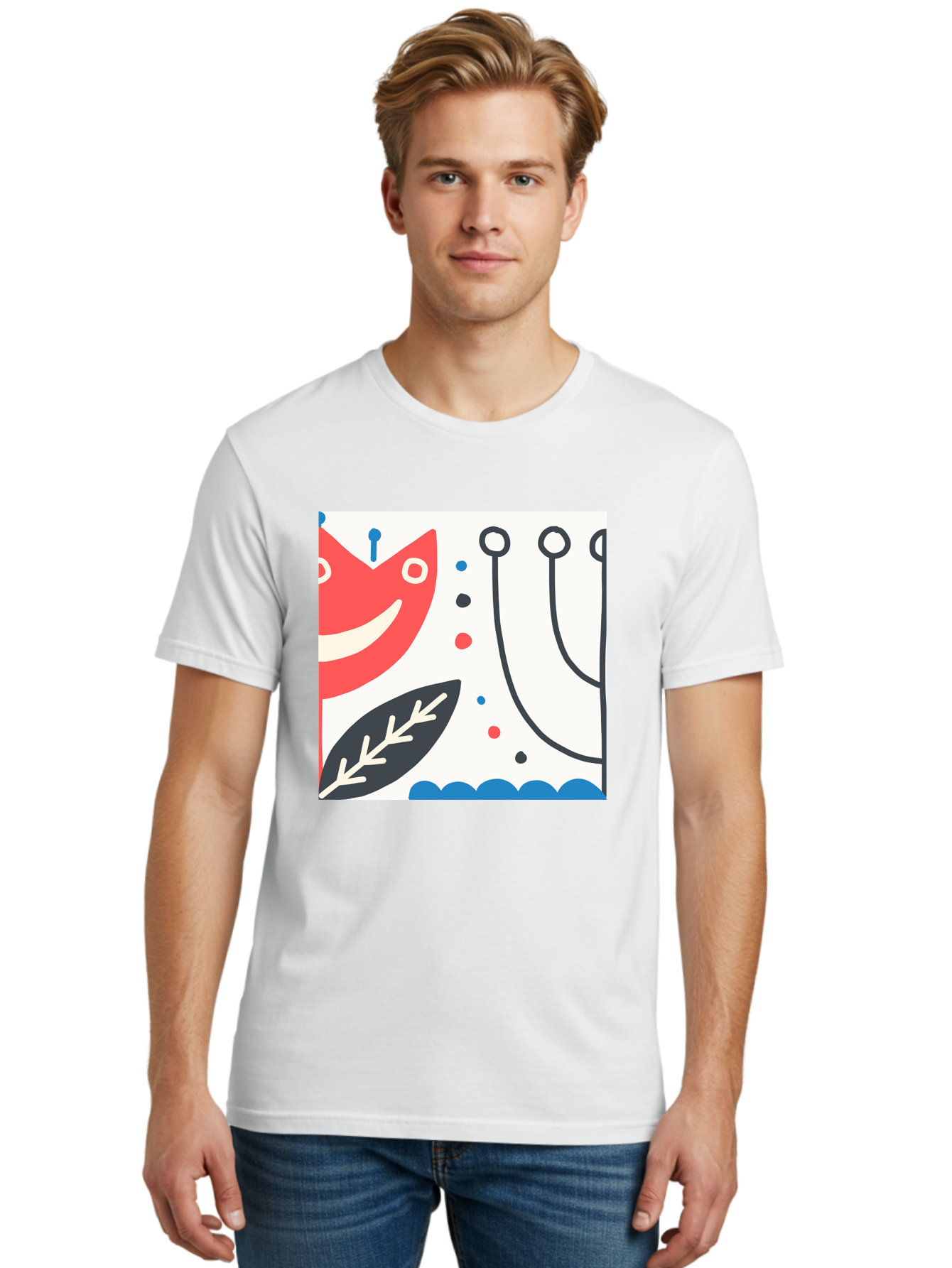 Red-Fox Men'S Graphic Tee, 100% Cotton, Comfortable Casual Summer Wear, Machine Washable, Red Fox Character, Abstract Art, Whimsical Design, Minimalist Style, Playful Illustration, Cute Cartoon, Modern Graphic, Digital Artwork, Funny Animal, Aab786 20