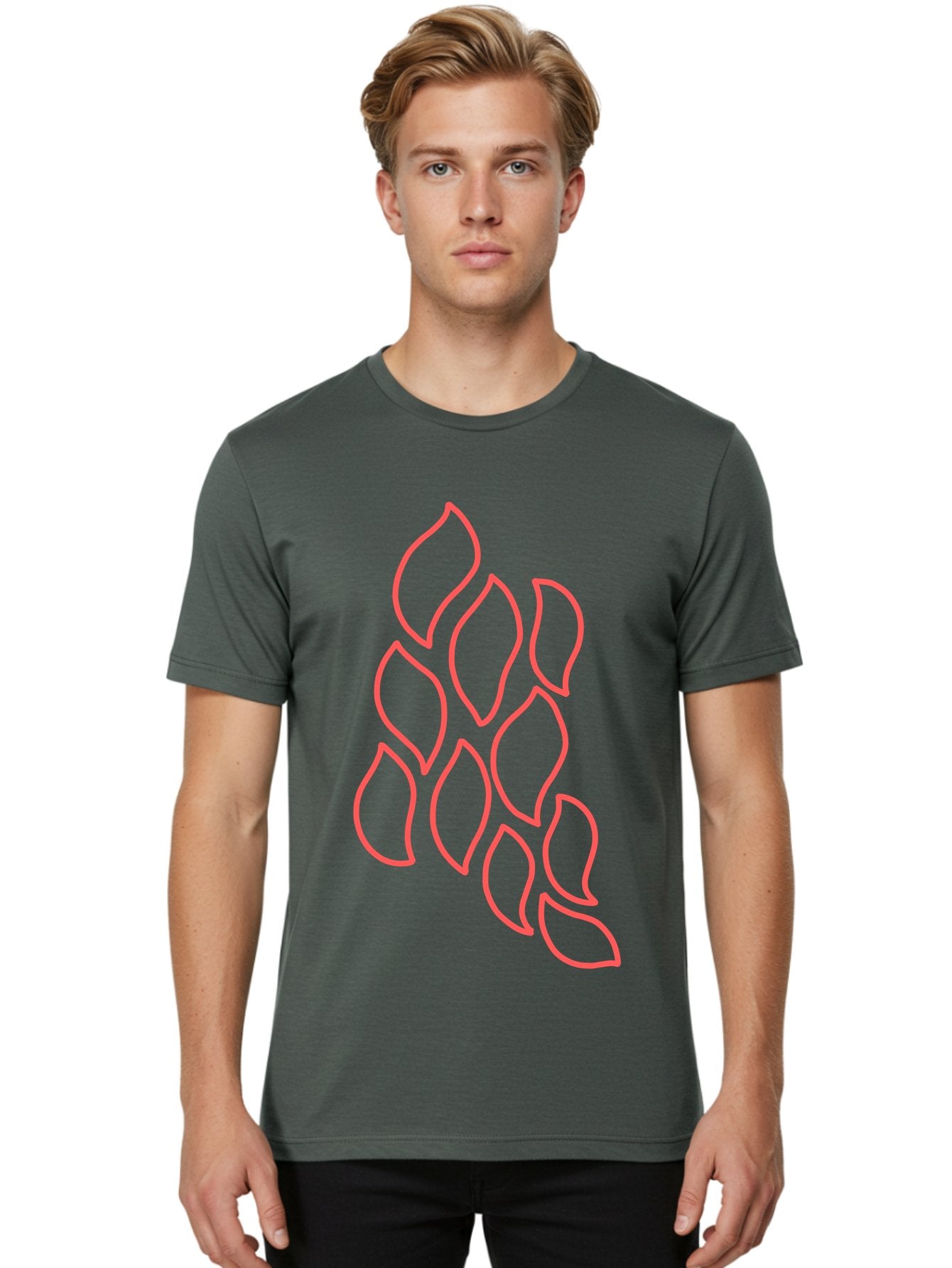 Red-Grapes Men'S Graphic Tee, 100% Cotton, Comfortable Casual Summer Wear, Machine Washable, Pink Leaves, Leafy Branch, Minimalist Design, Simple Shapes, Floral Element, Whimsical Art, Digital Illustration, Modern Graphics Aab787 22