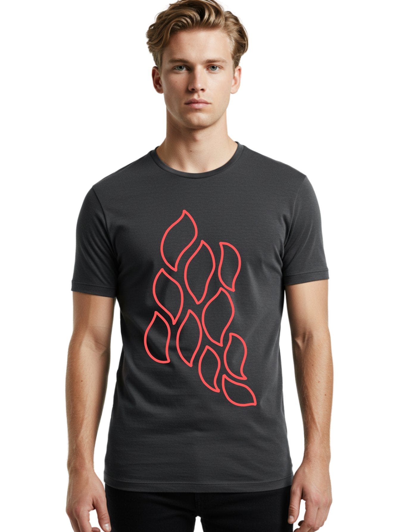Red-Grapes Men'S Graphic Tee, 100% Cotton, Comfortable Casual Summer Wear, Machine Washable, Pink Leaves, Leafy Branch, Minimalist Design, Simple Shapes, Floral Element, Whimsical Art, Digital Illustration, Modern Graphics Aab787 26