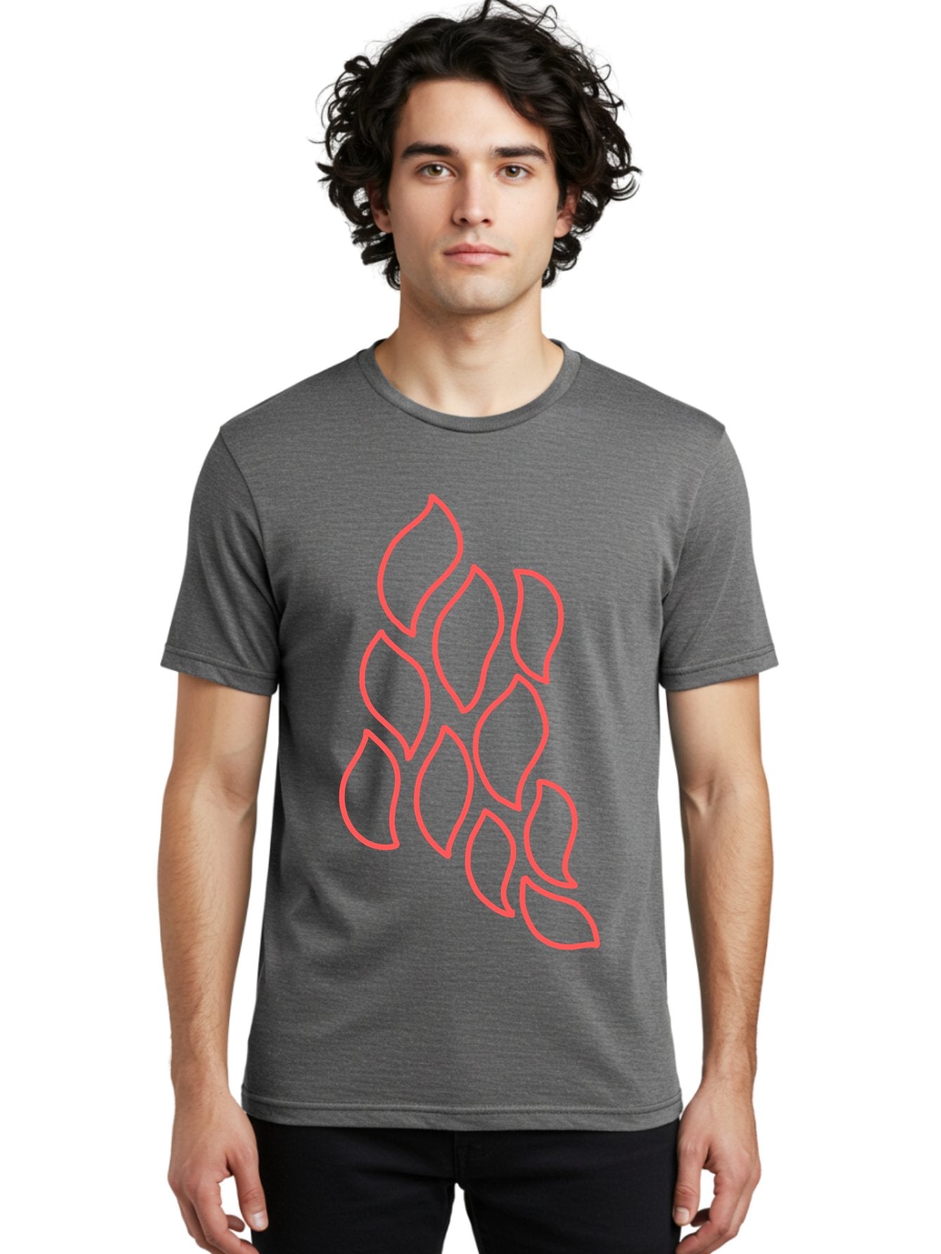 Red-Grapes Men'S Graphic Tee, 100% Cotton, Comfortable Casual Summer Wear, Machine Washable, Pink Leaves, Leafy Branch, Minimalist Design, Simple Shapes, Floral Element, Whimsical Art, Digital Illustration, Modern Graphics Aab787 17