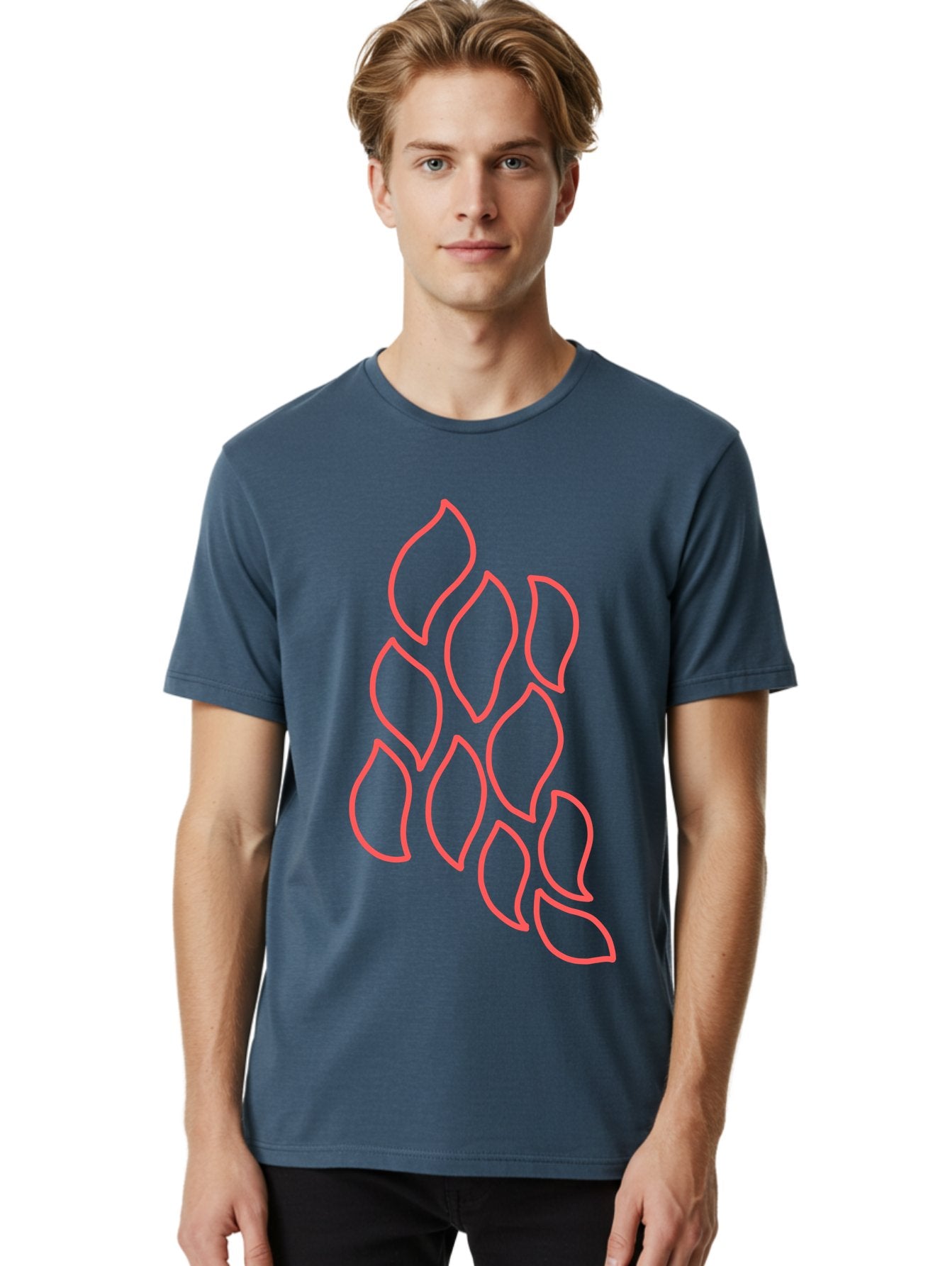 Red-Grapes Men'S Graphic Tee, 100% Cotton, Comfortable Casual Summer Wear, Machine Washable, Pink Leaves, Leafy Branch, Minimalist Design, Simple Shapes, Floral Element, Whimsical Art, Digital Illustration, Modern Graphics Aab787 20