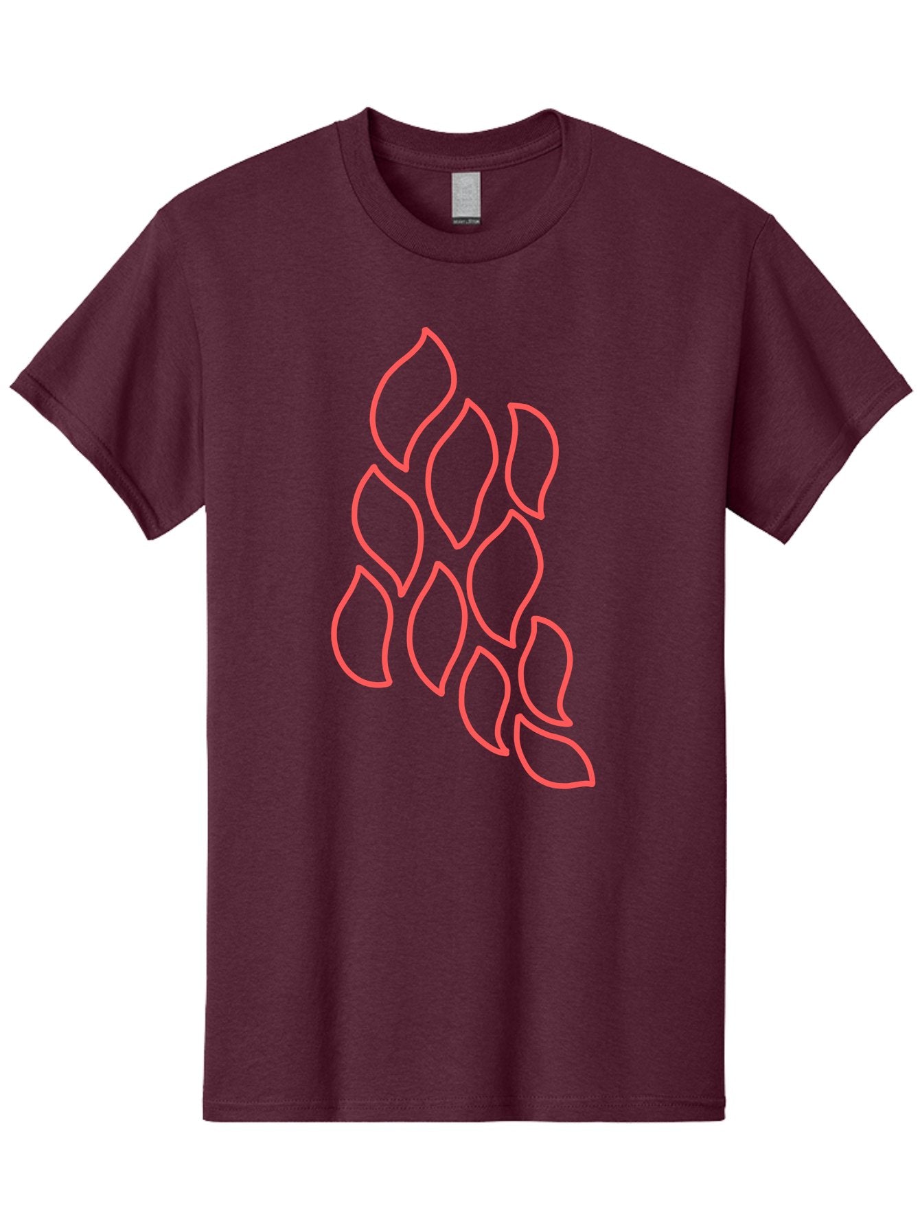 Red-Grapes Men'S Graphic Tee, 100% Cotton, Comfortable Casual Summer Wear, Machine Washable, Pink Leaves, Leafy Branch, Minimalist Design, Simple Shapes, Floral Element, Whimsical Art, Digital Illustration, Modern Graphics Aab787 5