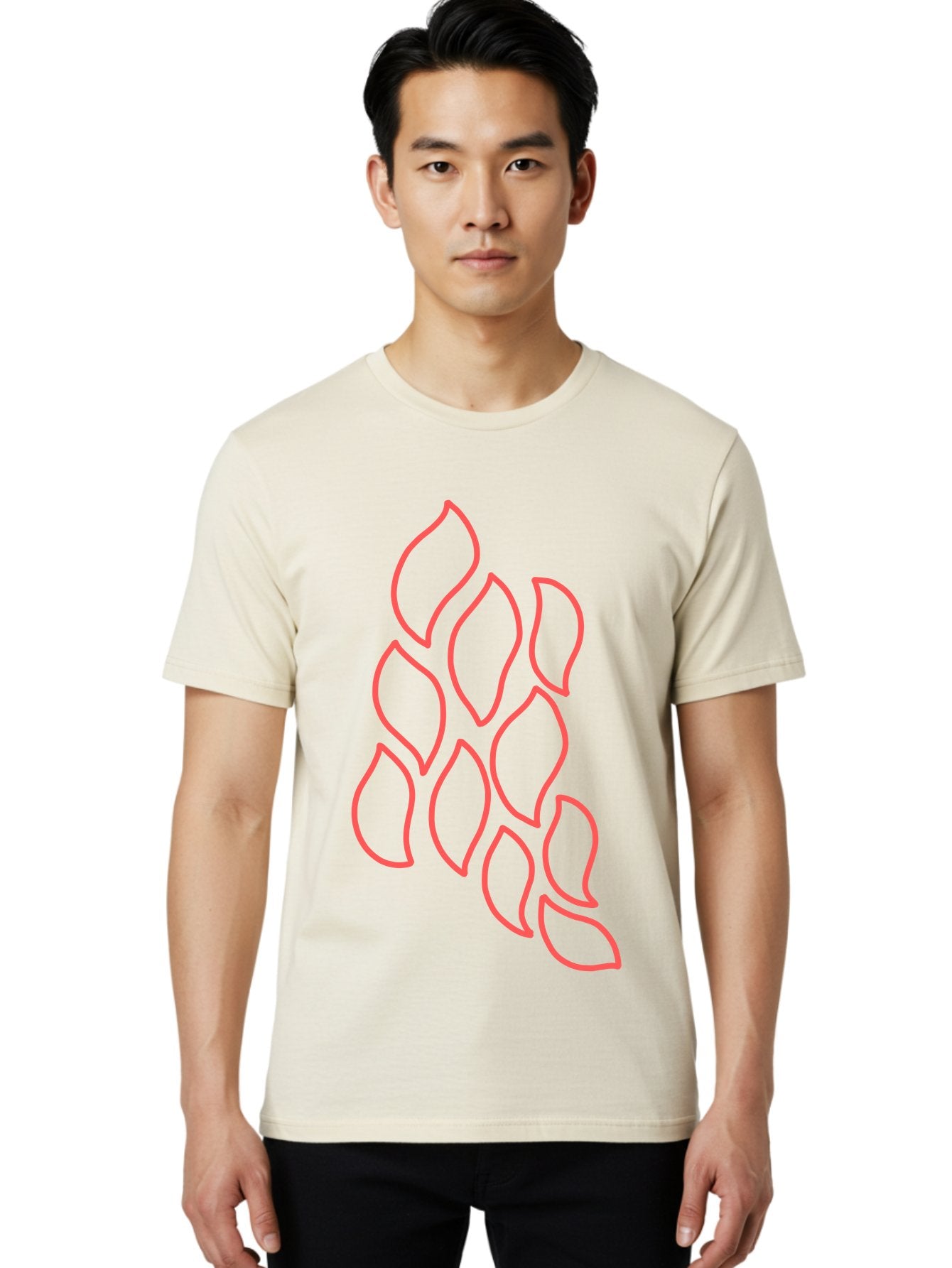 Red-Grapes Men'S Graphic Tee, 100% Cotton, Comfortable Casual Summer Wear, Machine Washable, Pink Leaves, Leafy Branch, Minimalist Design, Simple Shapes, Floral Element, Whimsical Art, Digital Illustration, Modern Graphics Aab787 27