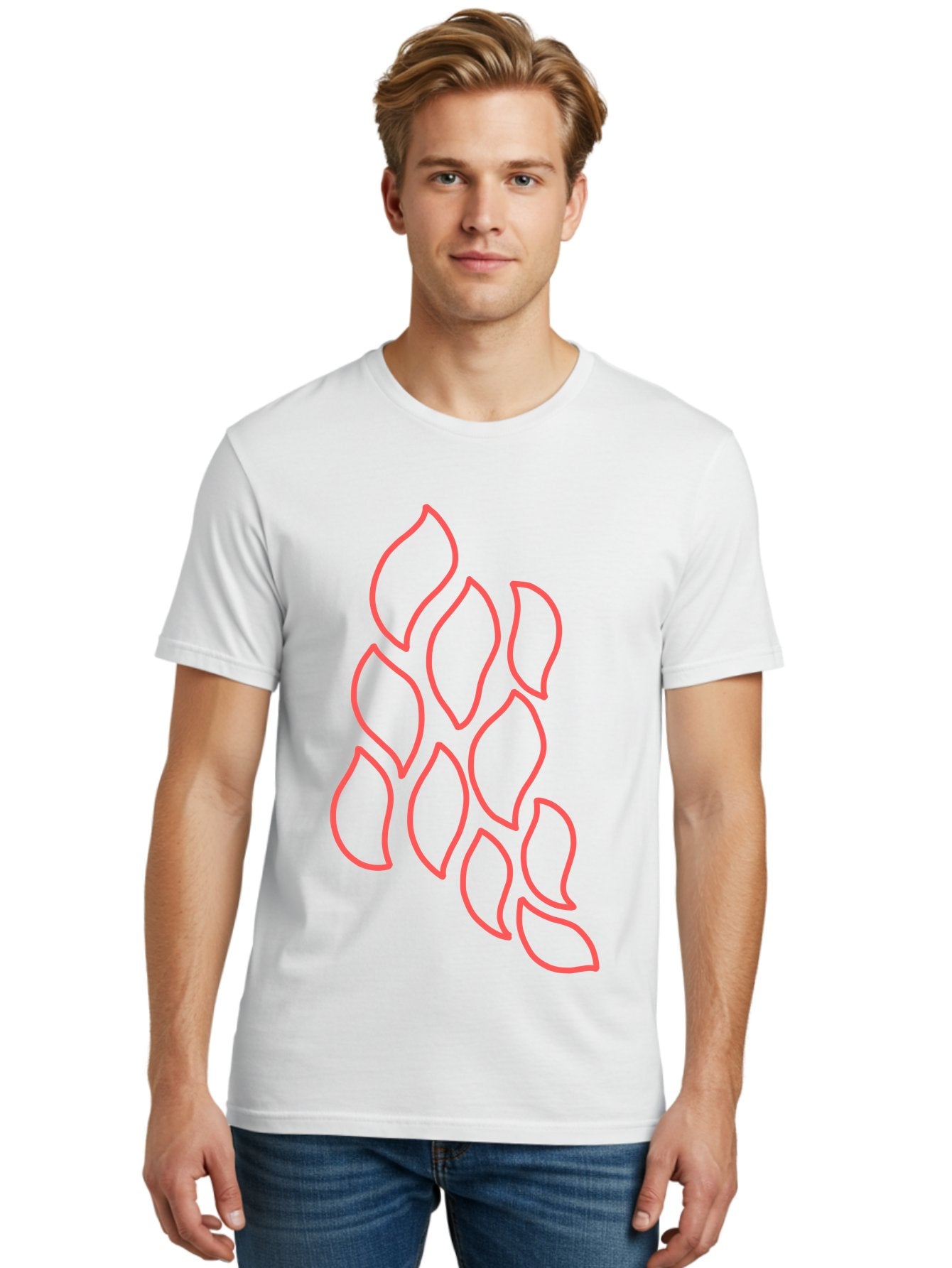 Red-Grapes Men'S Graphic Tee, 100% Cotton, Comfortable Casual Summer Wear, Machine Washable, Pink Leaves, Leafy Branch, Minimalist Design, Simple Shapes, Floral Element, Whimsical Art, Digital Illustration, Modern Graphics Aab787 25