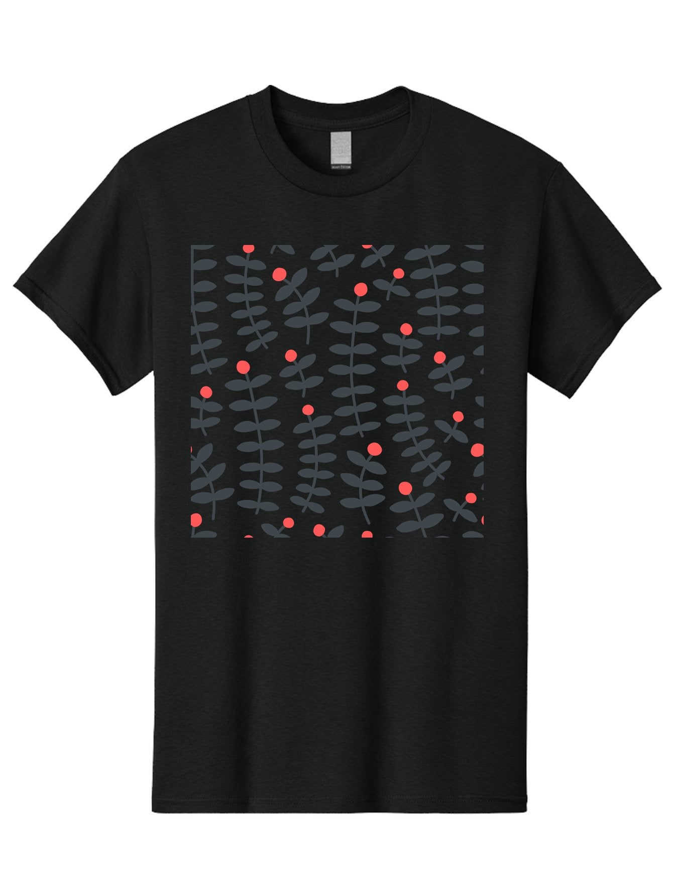 Repeating-Floral-Pattern Men'S Graphic Tee, 100% Cotton, Comfortable Casual Summer Wear, Machine Washable, Repeating Leaf Pattern, Black Leaves, Red Flowers, Floral Design, Seamless Texture, Graphic Illustration, Botanical Motif Aab789 10