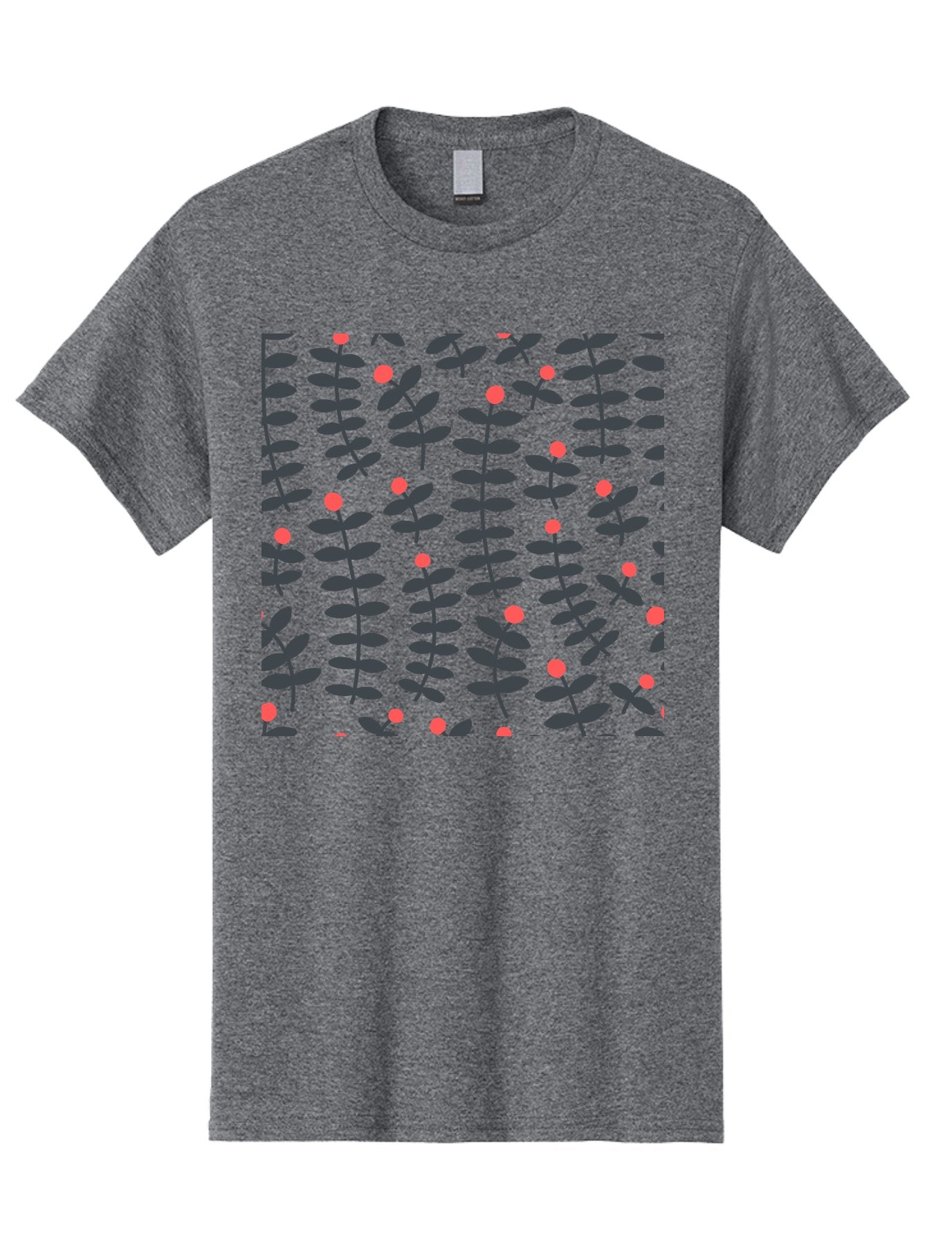 Repeating-Floral-Pattern Men'S Graphic Tee, 100% Cotton, Comfortable Casual Summer Wear, Machine Washable, Repeating Leaf Pattern, Black Leaves, Red Flowers, Floral Design, Seamless Texture, Graphic Illustration, Botanical Motif Aab789 4