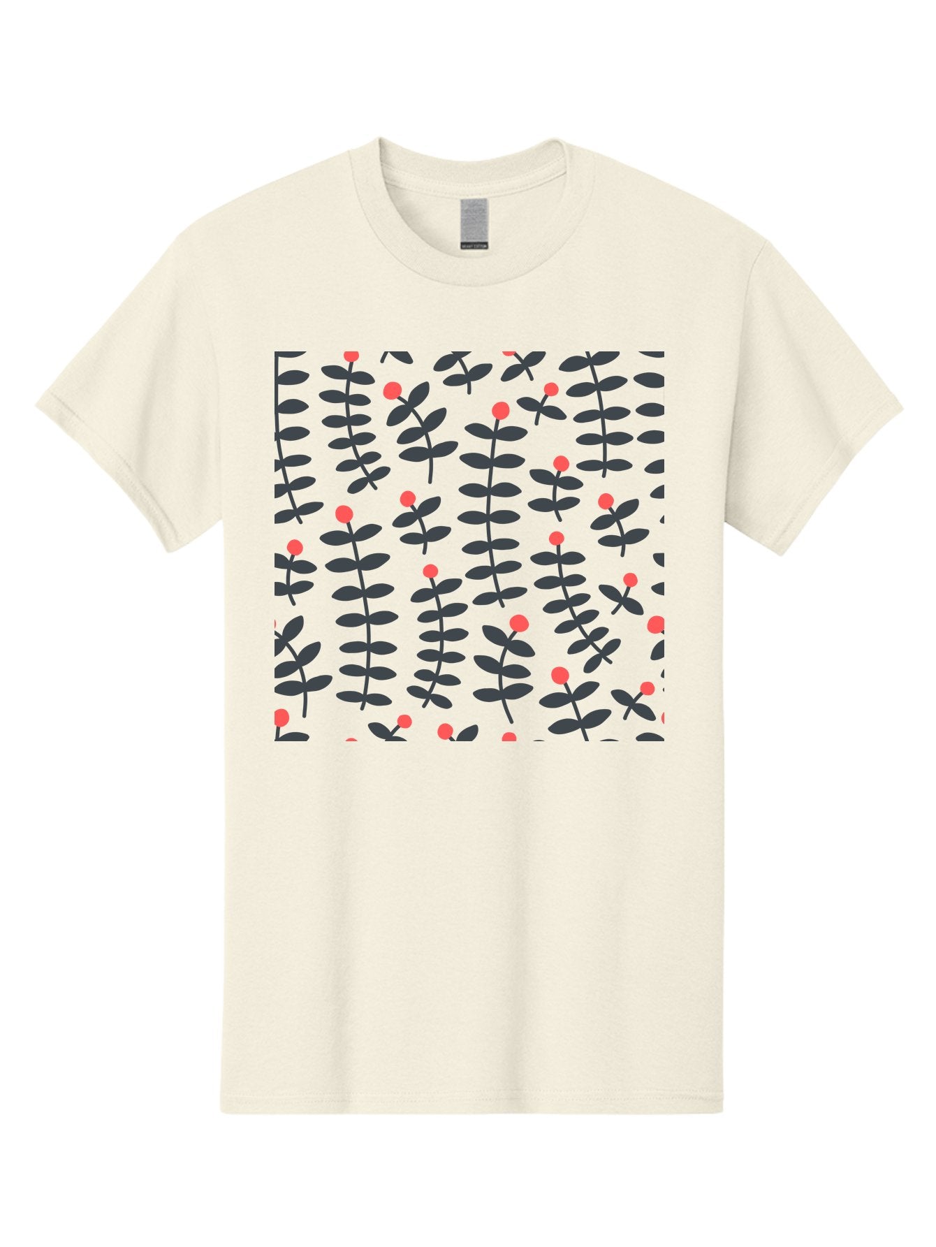 Repeating-Floral-Pattern Men'S Graphic Tee, 100% Cotton, Comfortable Casual Summer Wear, Machine Washable, Repeating Leaf Pattern, Black Leaves, Red Flowers, Floral Design, Seamless Texture, Graphic Illustration, Botanical Motif Aab789 15