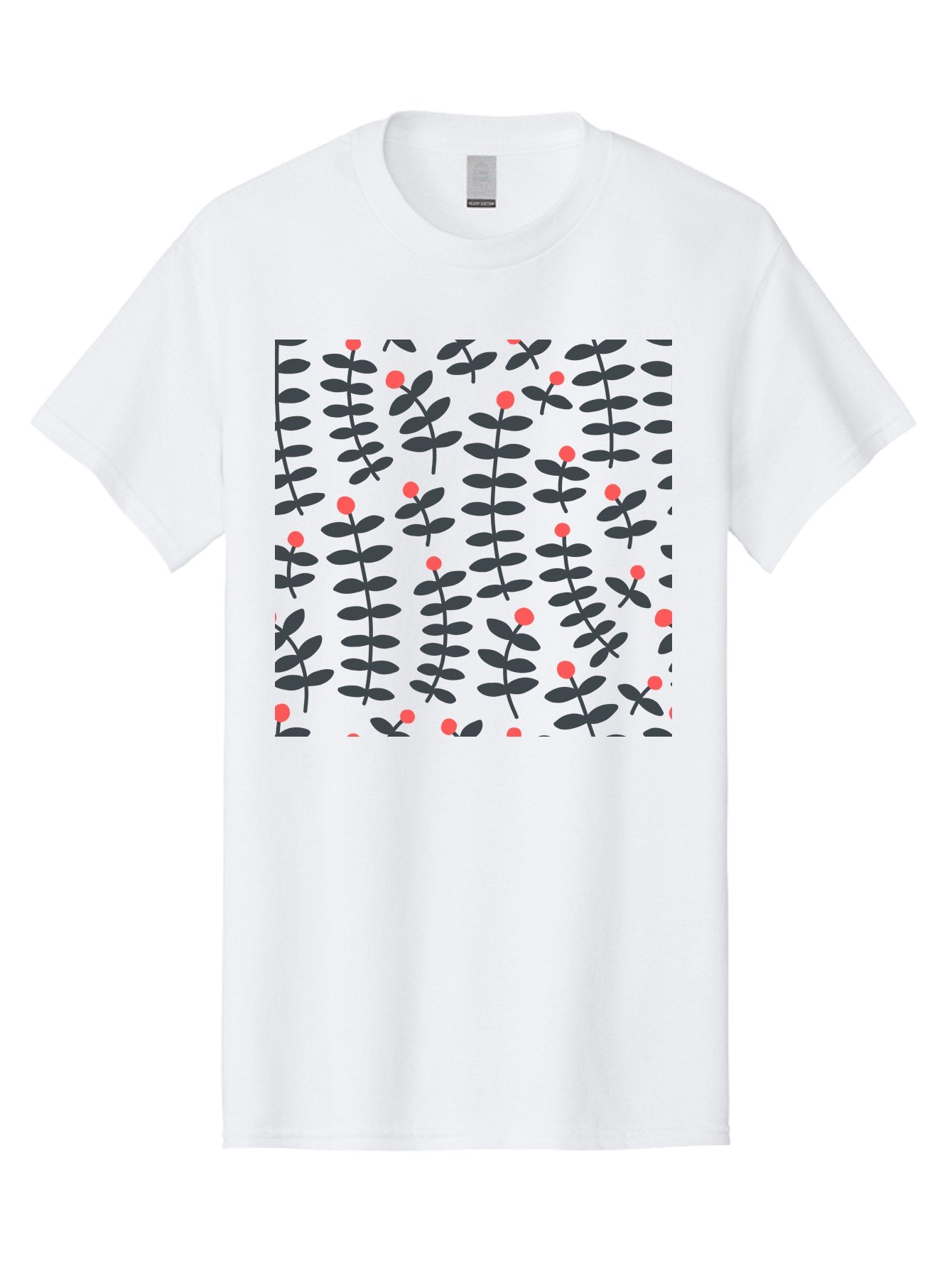 Repeating-Floral-Pattern Men'S Graphic Tee, 100% Cotton, Comfortable Casual Summer Wear, Machine Washable, Repeating Leaf Pattern, Black Leaves, Red Flowers, Floral Design, Seamless Texture, Graphic Illustration, Botanical Motif Aab789