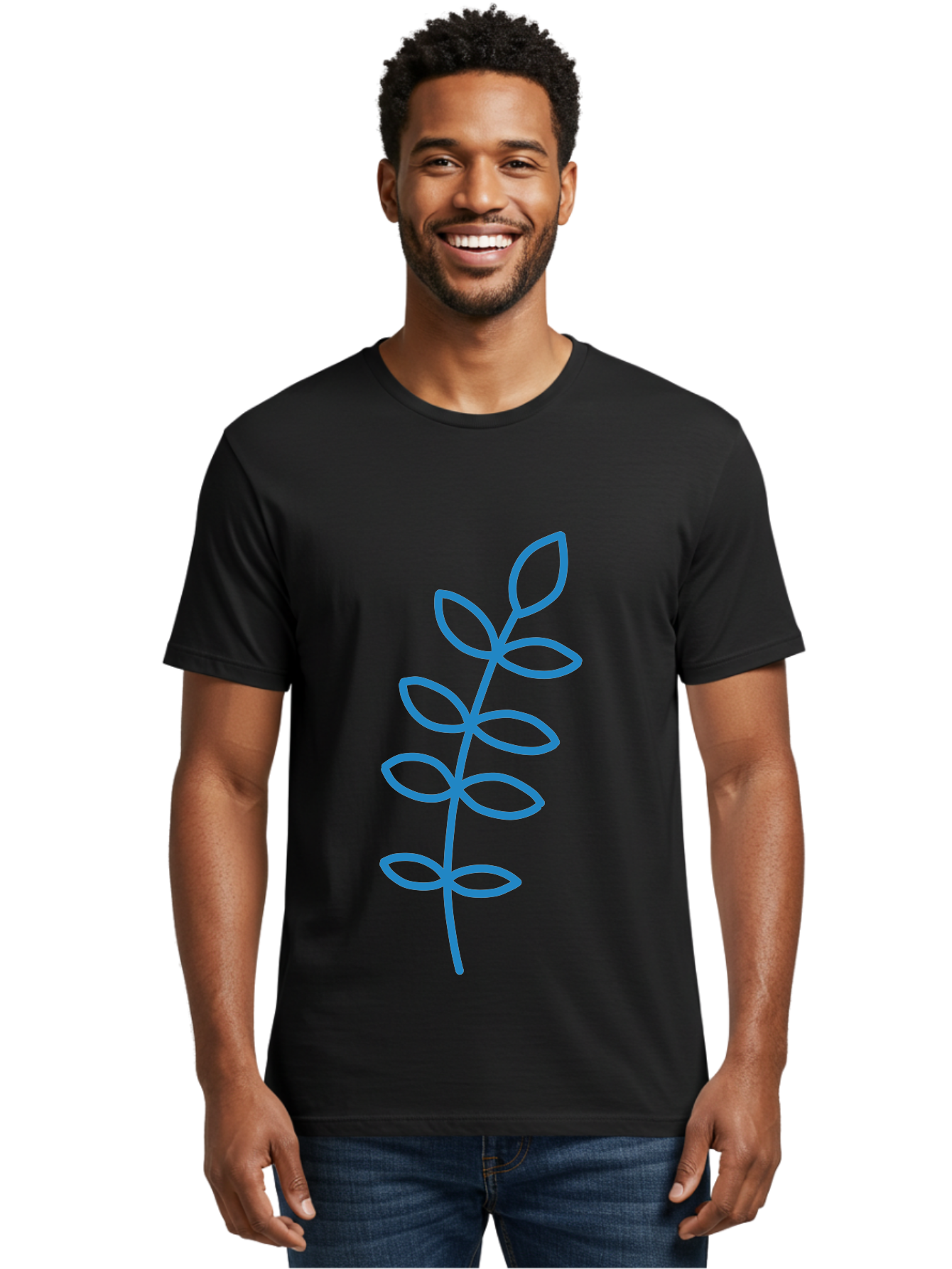 Stem-With-Leaves Men'S Graphic Tee, 100% Cotton, Comfortable Casual Summer Wear, Machine Washable, Simple Drawing, Blue Stem, Leaves, Minimalist Design, Stylized Plant, Childlike Illustration, Simple Shapes, Botanical Elements, Aab793 28