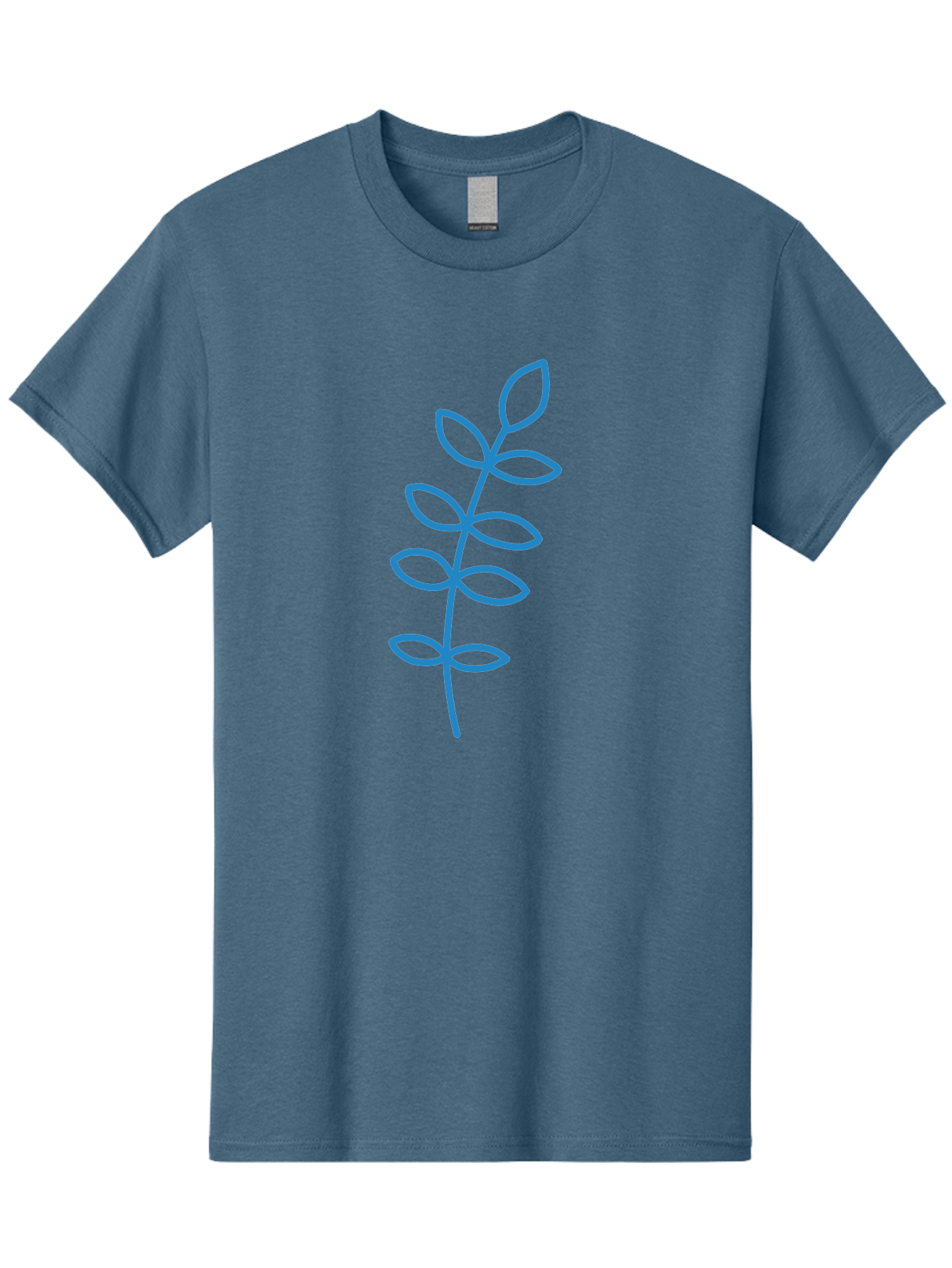 Stem-With-Leaves Men'S Graphic Tee, 100% Cotton, Comfortable Casual Summer Wear, Machine Washable, Simple Drawing, Blue Stem, Leaves, Minimalist Design, Stylized Plant, Childlike Illustration, Simple Shapes, Botanical Elements, Aab793 9