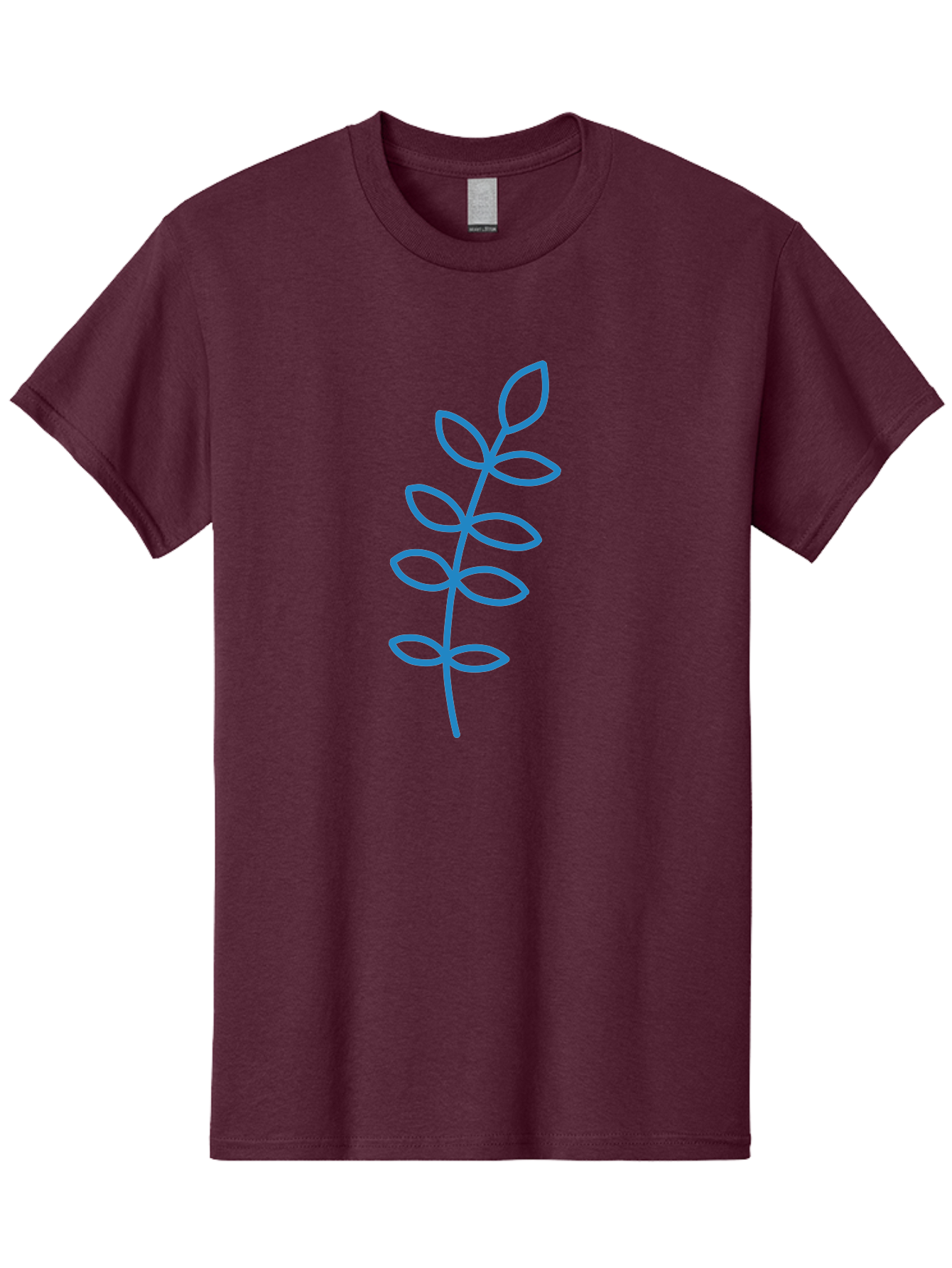Stem-With-Leaves Men'S Graphic Tee, 100% Cotton, Comfortable Casual Summer Wear, Machine Washable, Simple Drawing, Blue Stem, Leaves, Minimalist Design, Stylized Plant, Childlike Illustration, Simple Shapes, Botanical Elements, Aab793 25