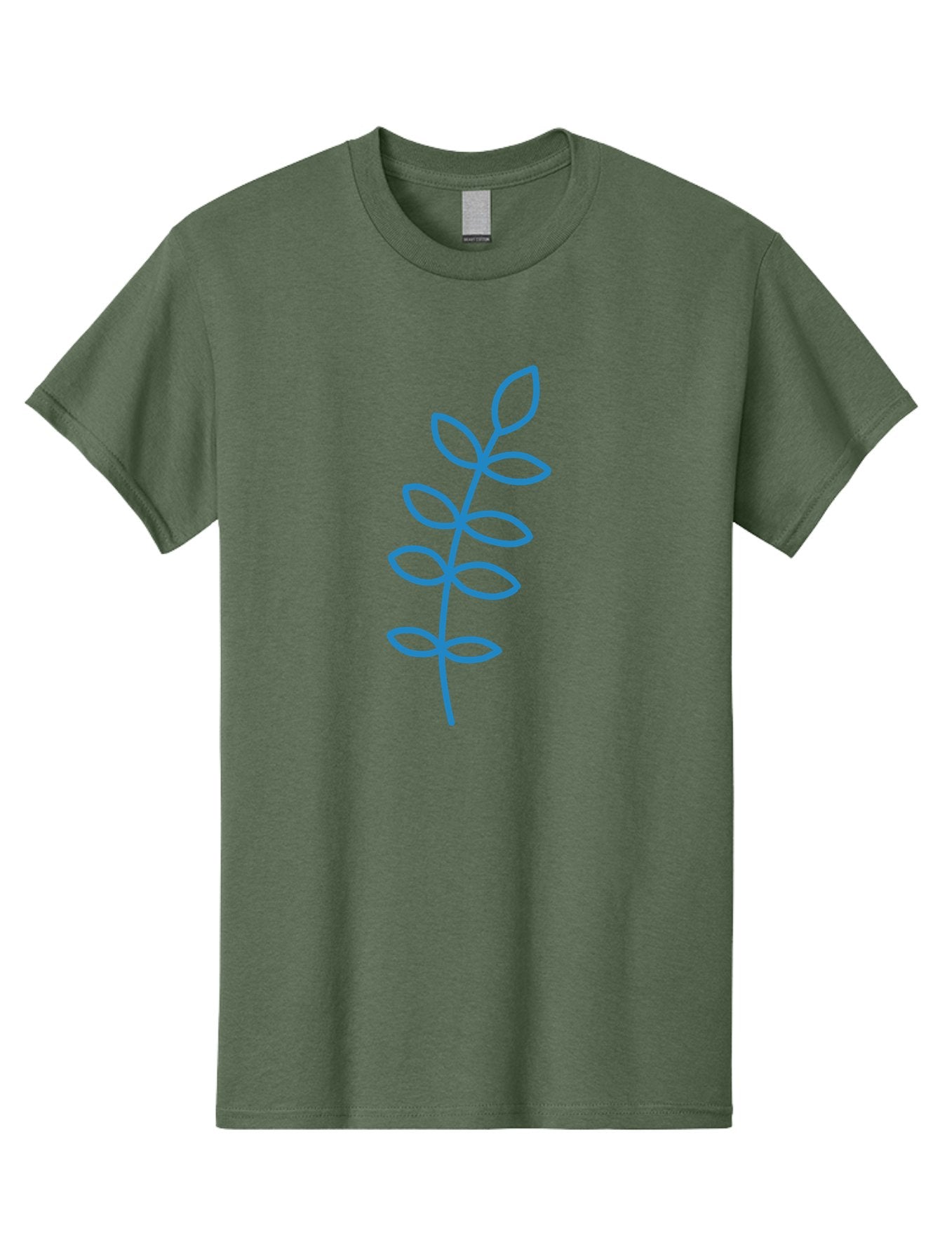 Stem-With-Leaves Men'S Graphic Tee, 100% Cotton, Comfortable Casual Summer Wear, Machine Washable, Simple Drawing, Blue Stem, Leaves, Minimalist Design, Stylized Plant, Childlike Illustration, Simple Shapes, Botanical Elements, Aab793 6