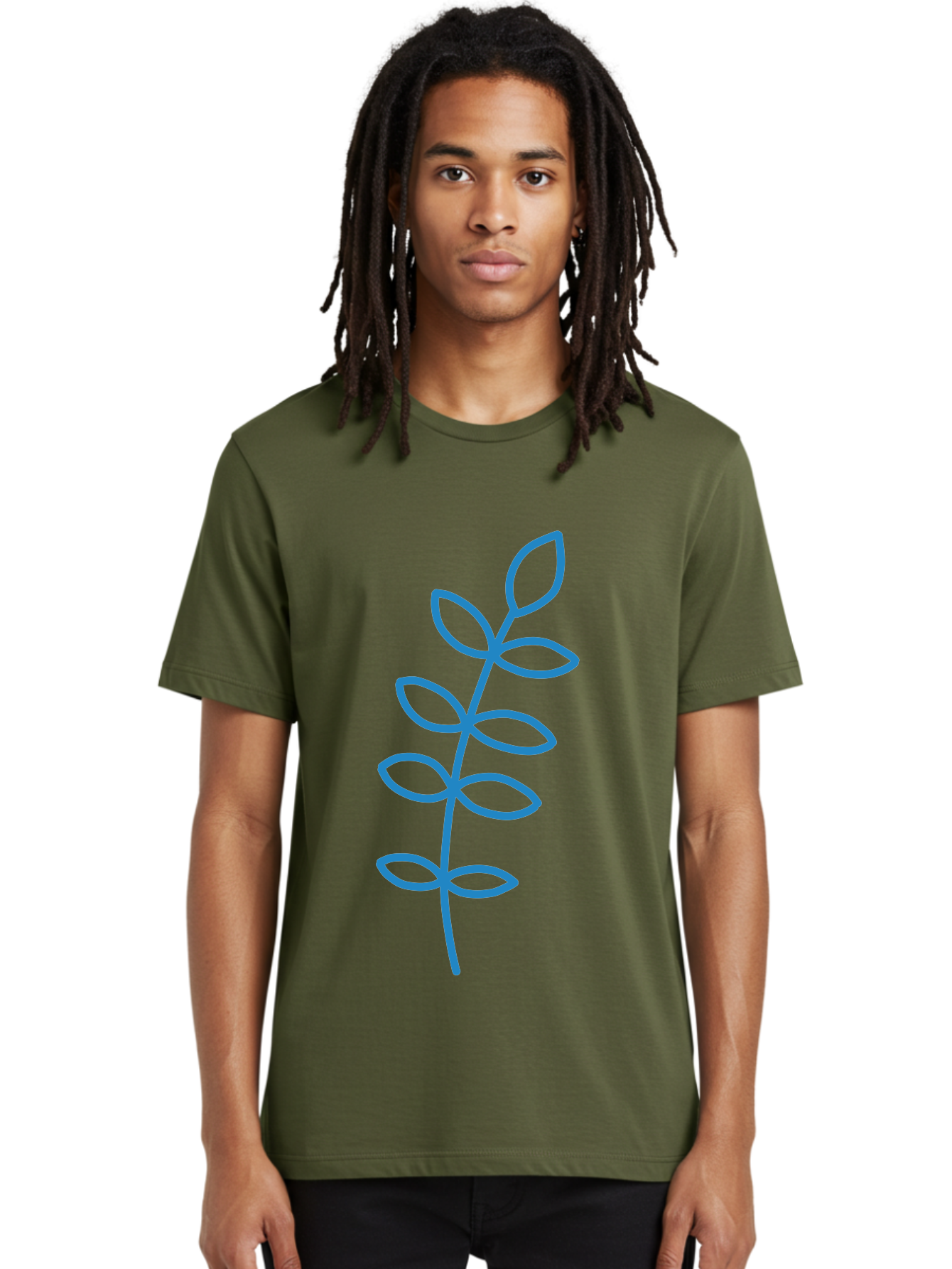 Stem-With-Leaves Men'S Graphic Tee, 100% Cotton, Comfortable Casual Summer Wear, Machine Washable, Simple Drawing, Blue Stem, Leaves, Minimalist Design, Stylized Plant, Childlike Illustration, Simple Shapes, Botanical Elements, Aab793 14