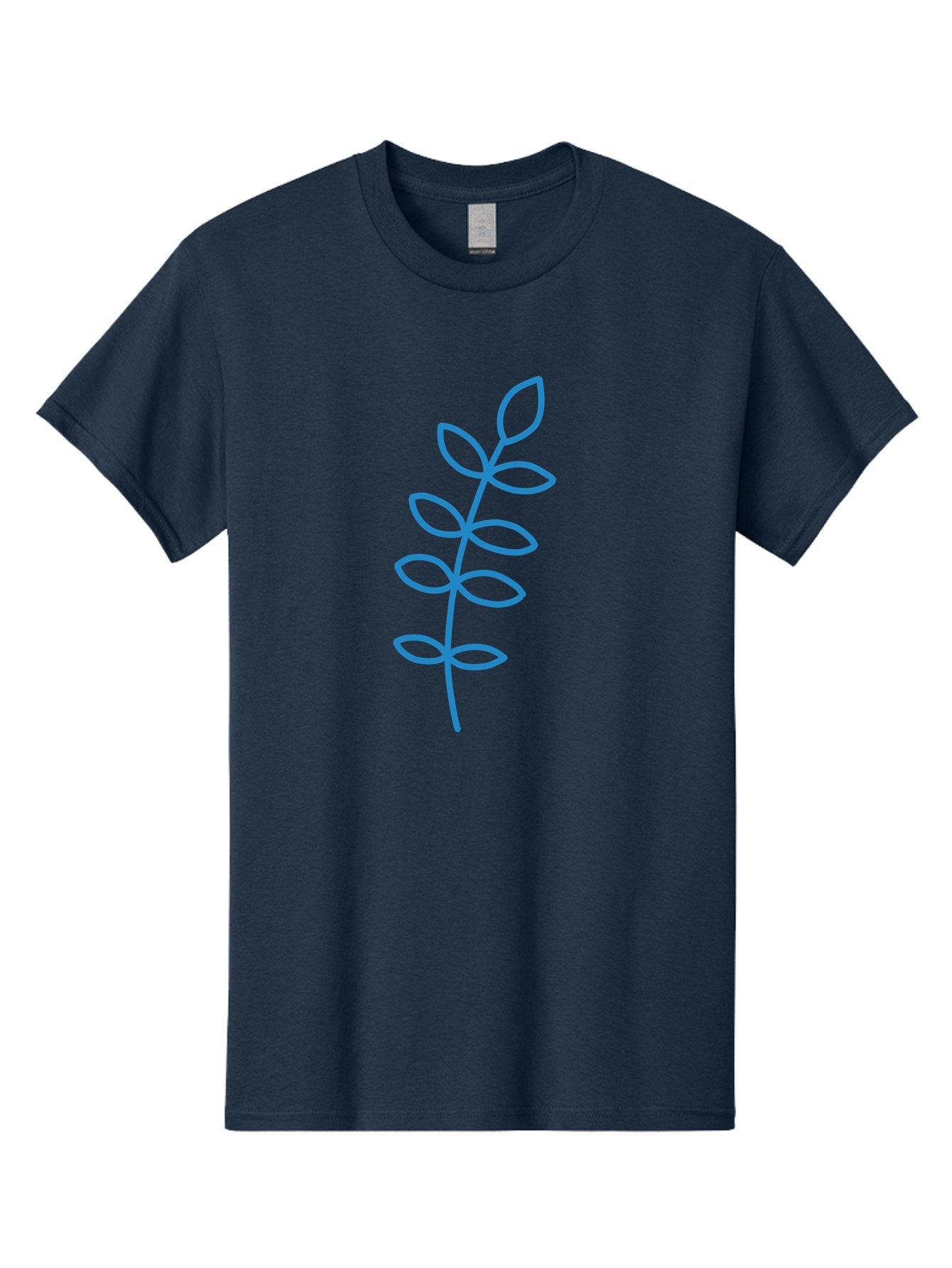 Stem-With-Leaves Men'S Graphic Tee, 100% Cotton, Comfortable Casual Summer Wear, Machine Washable, Simple Drawing, Blue Stem, Leaves, Minimalist Design, Stylized Plant, Childlike Illustration, Simple Shapes, Botanical Elements, Aab793 13