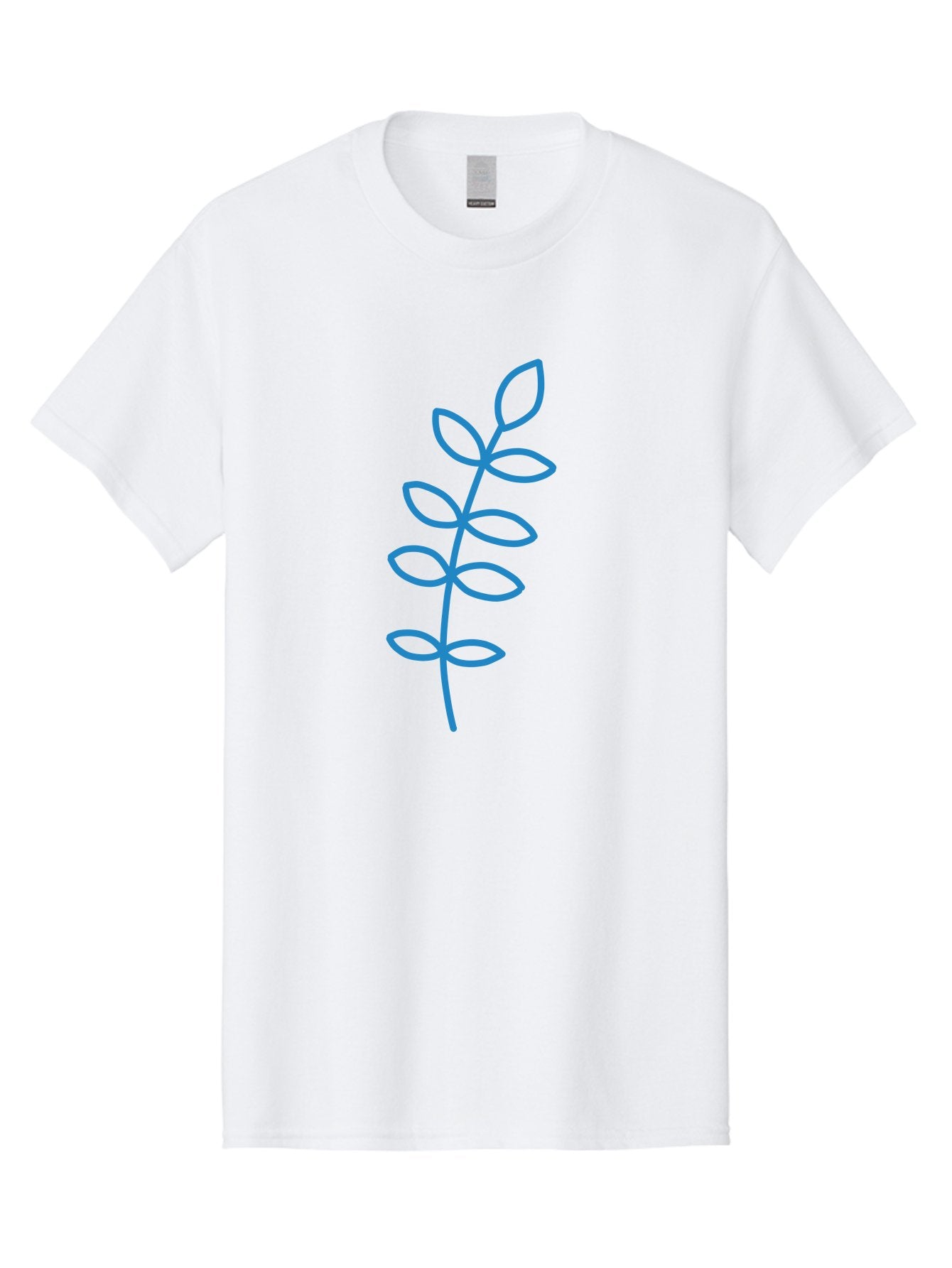 Stem-With-Leaves Men'S Graphic Tee, 100% Cotton, Comfortable Casual Summer Wear, Machine Washable, Simple Drawing, Blue Stem, Leaves, Minimalist Design, Stylized Plant, Childlike Illustration, Simple Shapes, Botanical Elements, Aab793 3